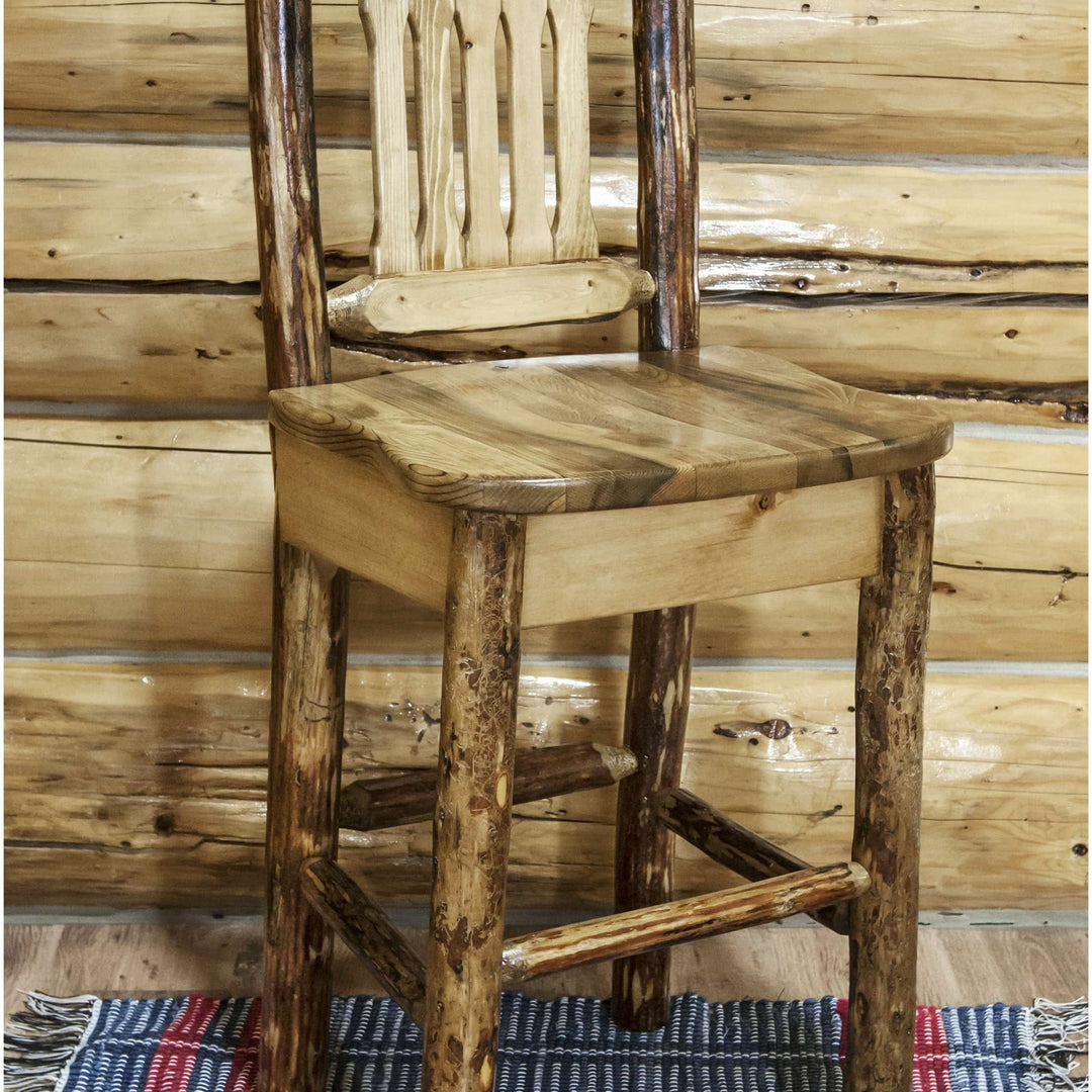 Montana Woodworks Glacier Country Collection Barstool with Back - Ergonomic Wooden Seat-Rustic Furniture Marketplace