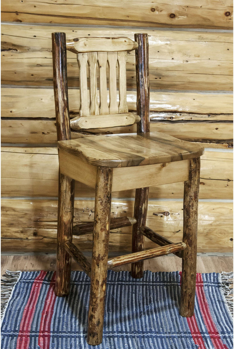 Montana Woodworks Glacier Country Collection Barstool with Back - Ergonomic Wooden Seat-Rustic Furniture Marketplace