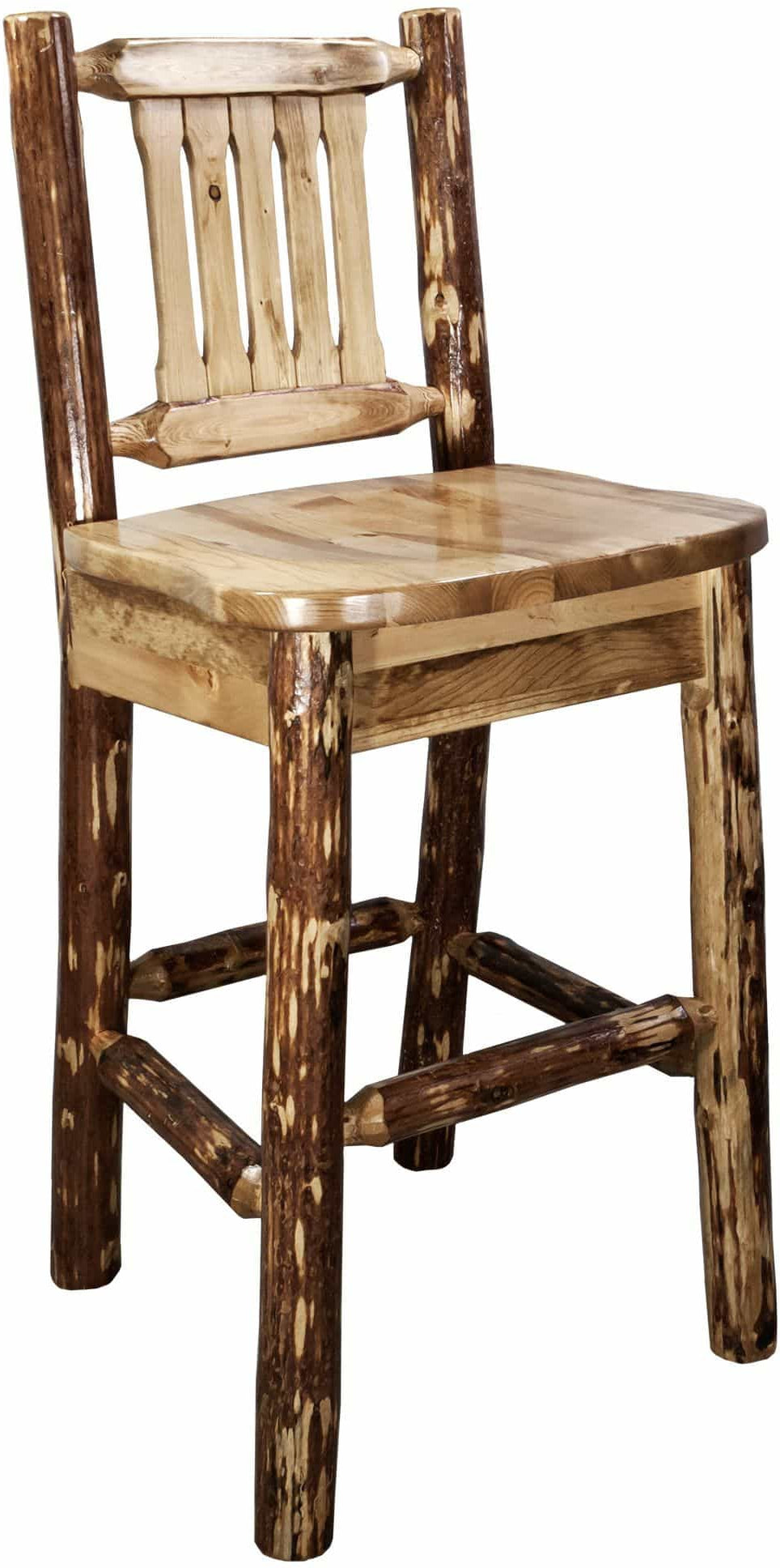 Montana Woodworks Glacier Country Collection Barstool with Back - Ergonomic Wooden Seat-Rustic Furniture Marketplace