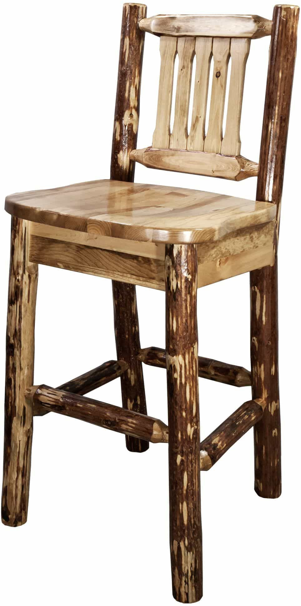 Montana Woodworks Glacier Country Collection Barstool with Back - Ergonomic Wooden Seat-Rustic Furniture Marketplace