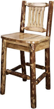 Montana Woodworks Glacier Country Collection Barstool with Back - Ergonomic Wooden Seat-Rustic Furniture Marketplace