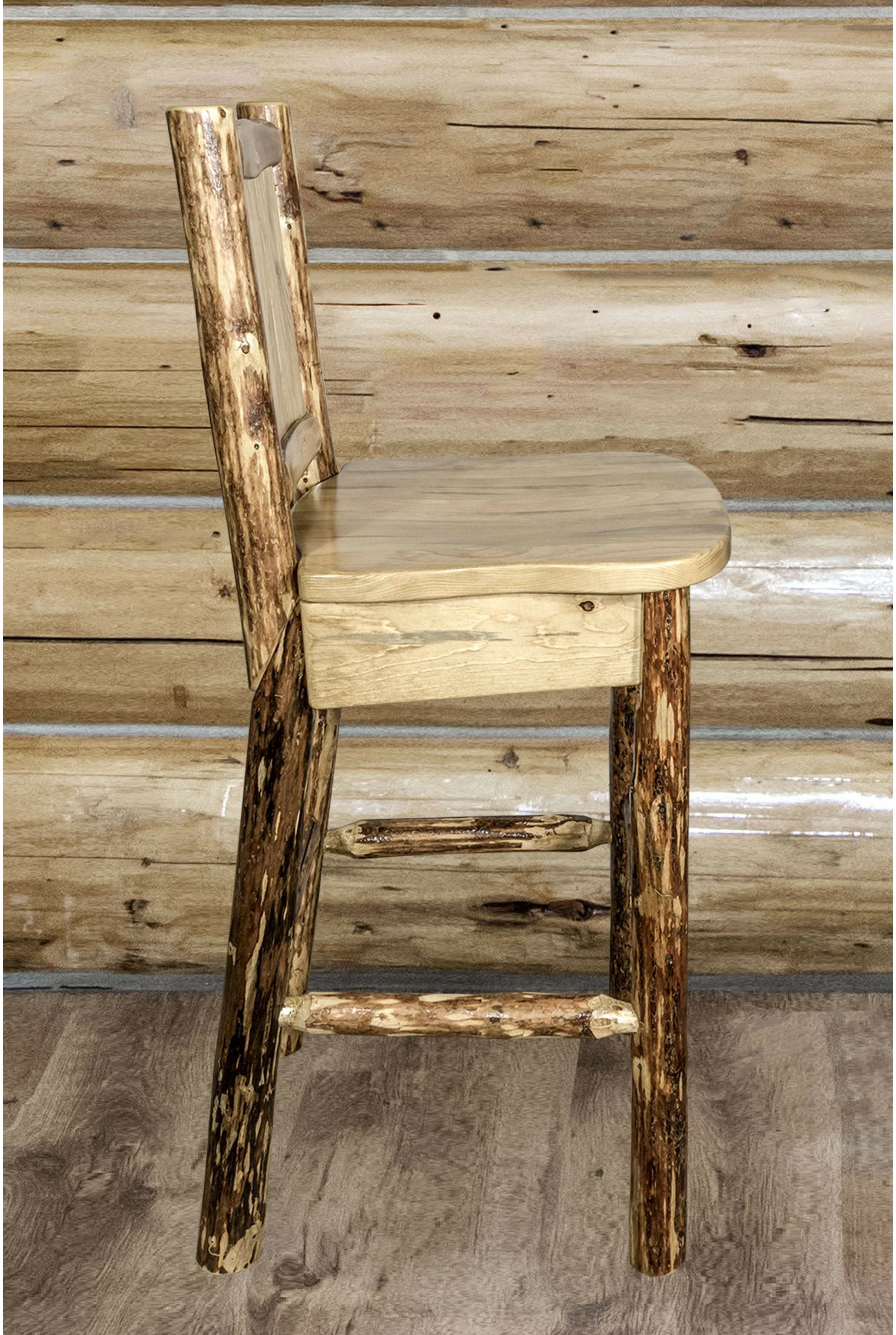 Montana Woodworks Glacier Country Collection Barstool with Back - Laser Engraved Design-Rustic Furniture Marketplace