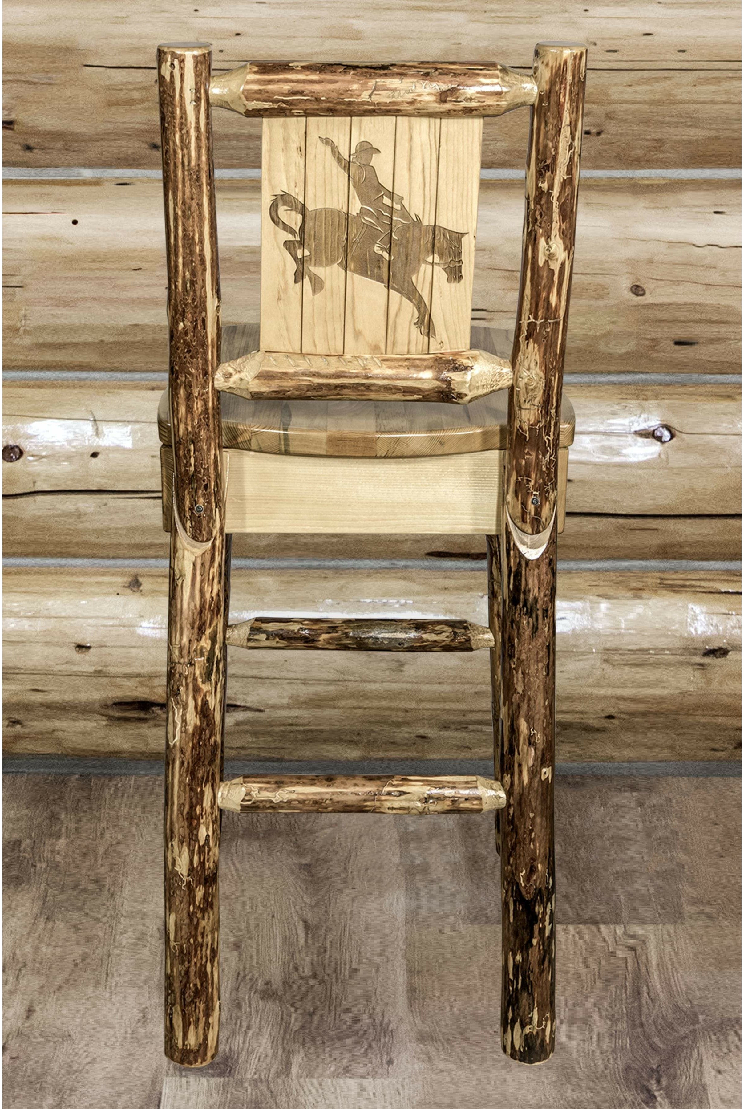 Montana Woodworks Glacier Country Collection Barstool with Back - Laser Engraved Design-Rustic Furniture Marketplace