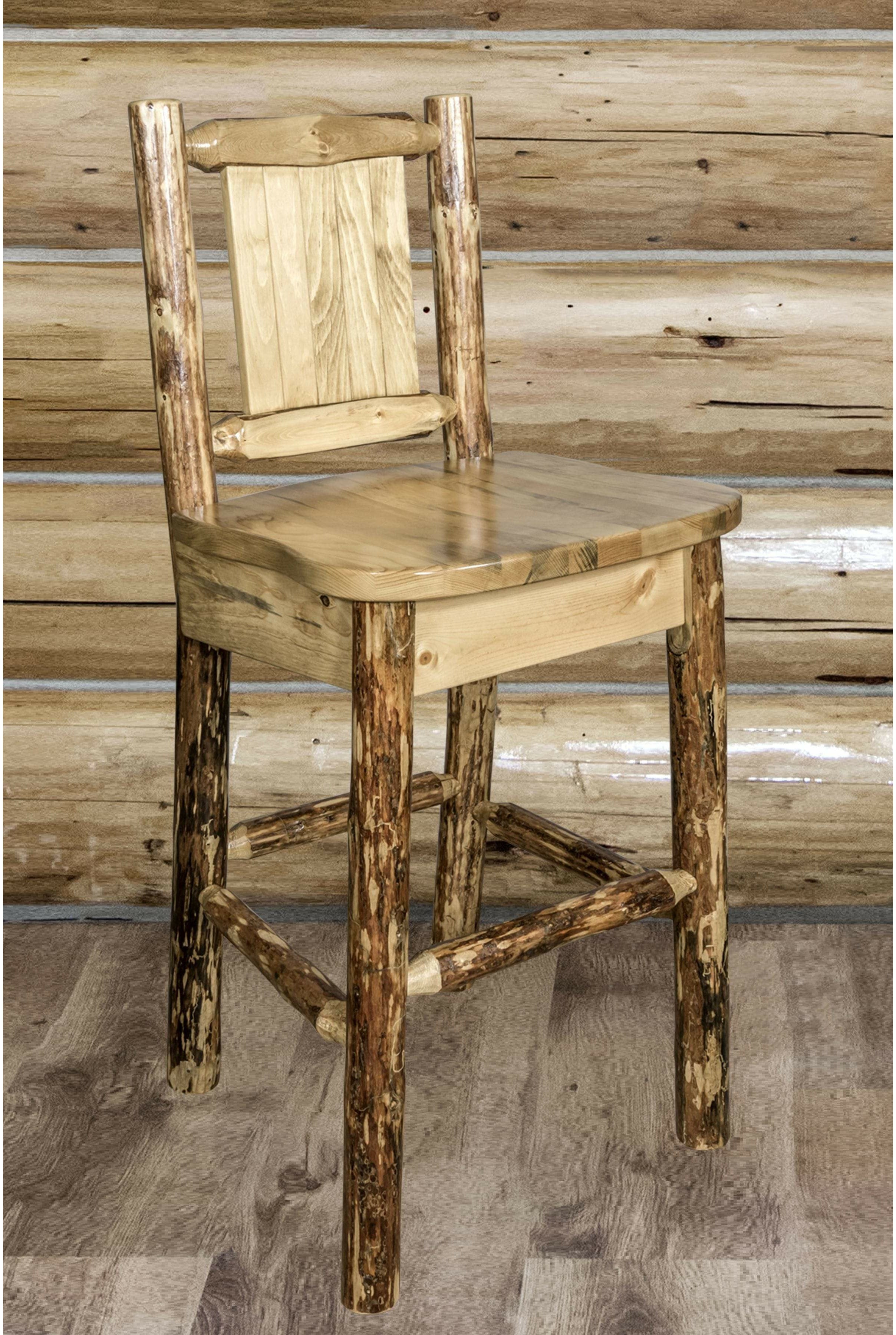 Montana Woodworks Glacier Country Collection Barstool with Back - Laser Engraved Design-Rustic Furniture Marketplace