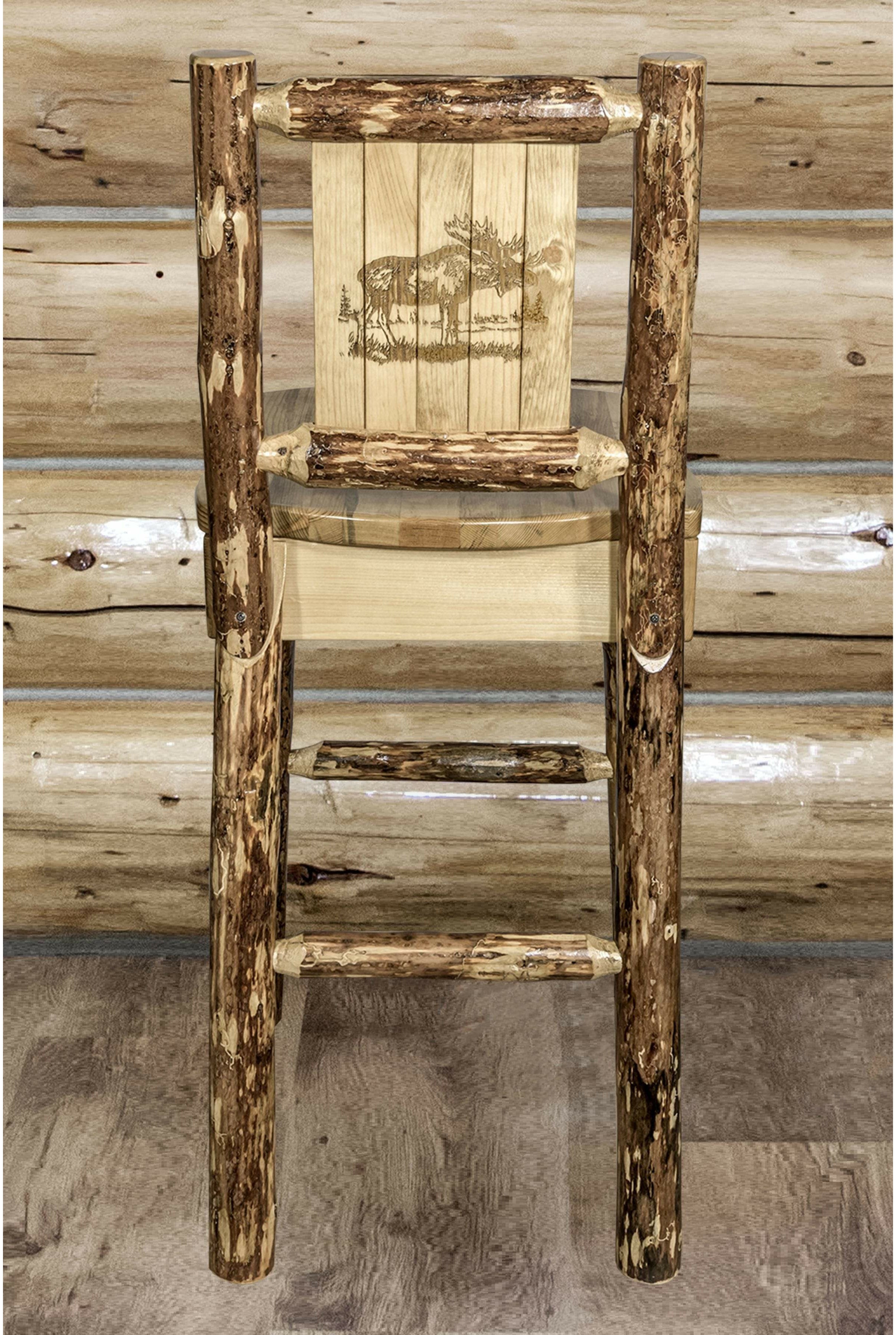 Montana Woodworks Glacier Country Collection Barstool with Back - Laser Engraved Design-Rustic Furniture Marketplace