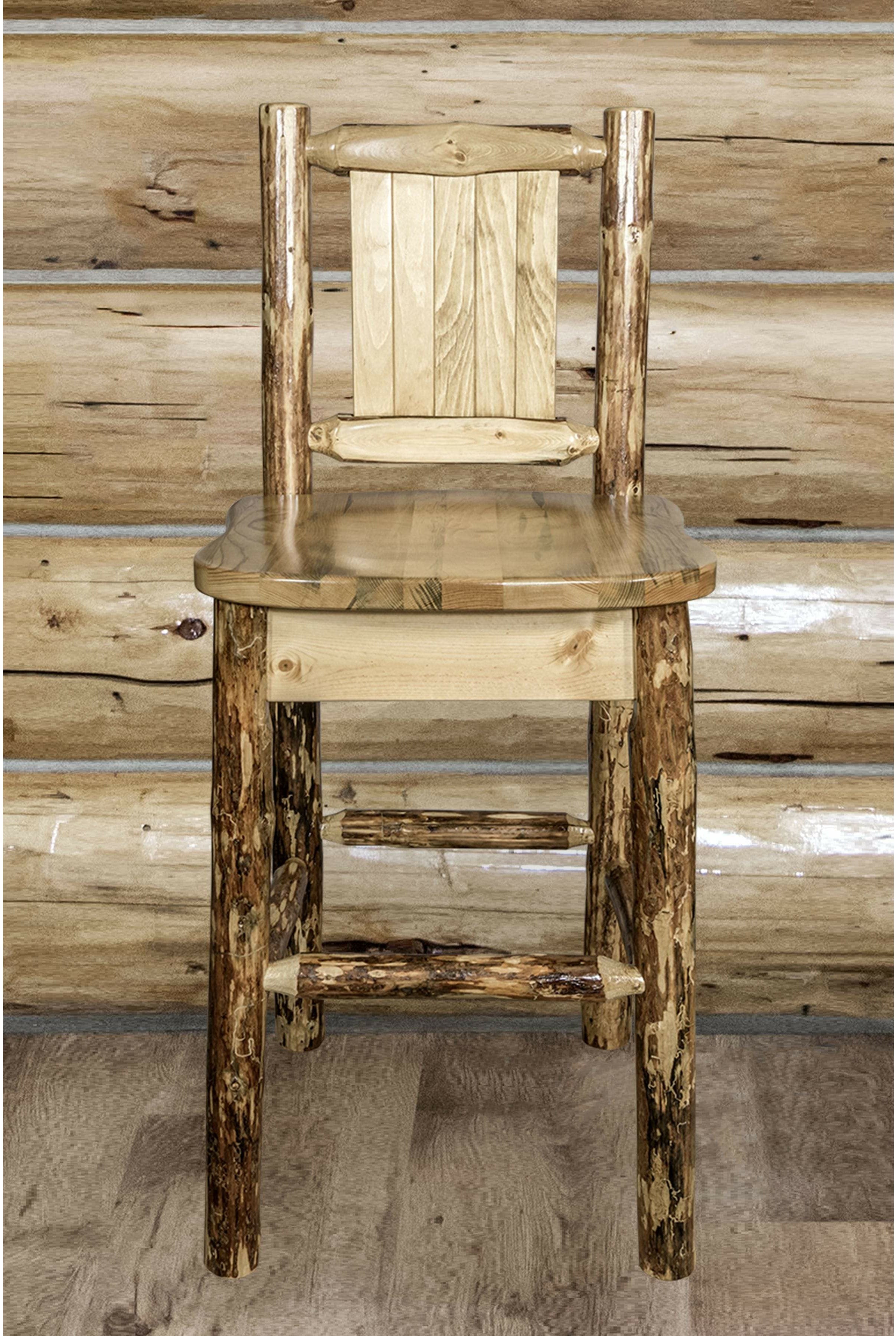 Montana Woodworks Glacier Country Collection Barstool with Back - Laser Engraved Design-Rustic Furniture Marketplace