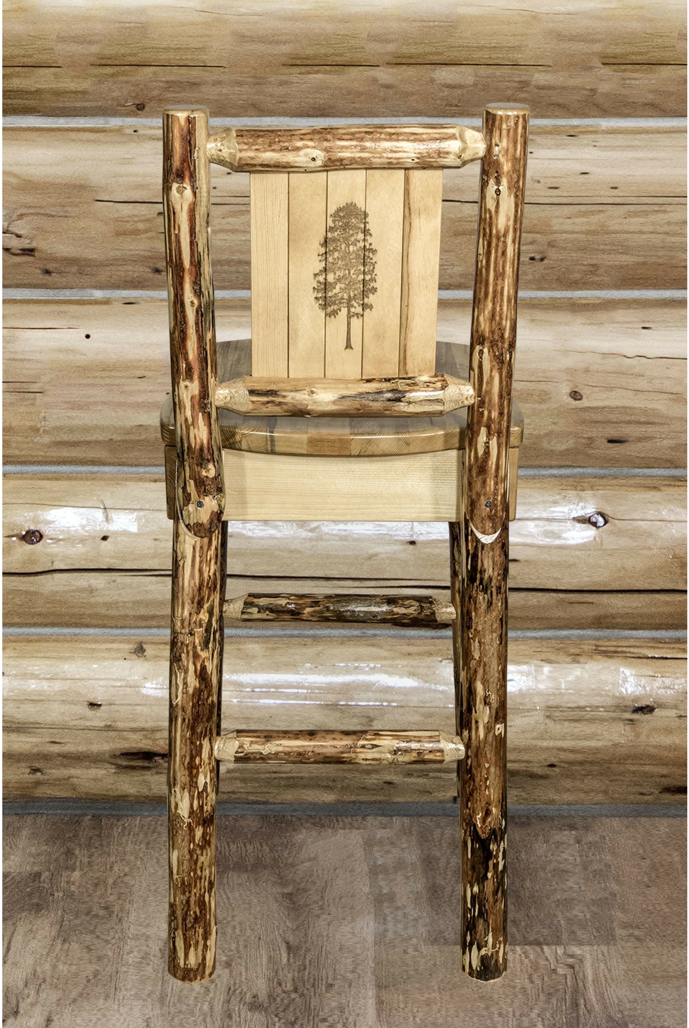 Montana Woodworks Glacier Country Collection Barstool with Back - Laser Engraved Design-Rustic Furniture Marketplace