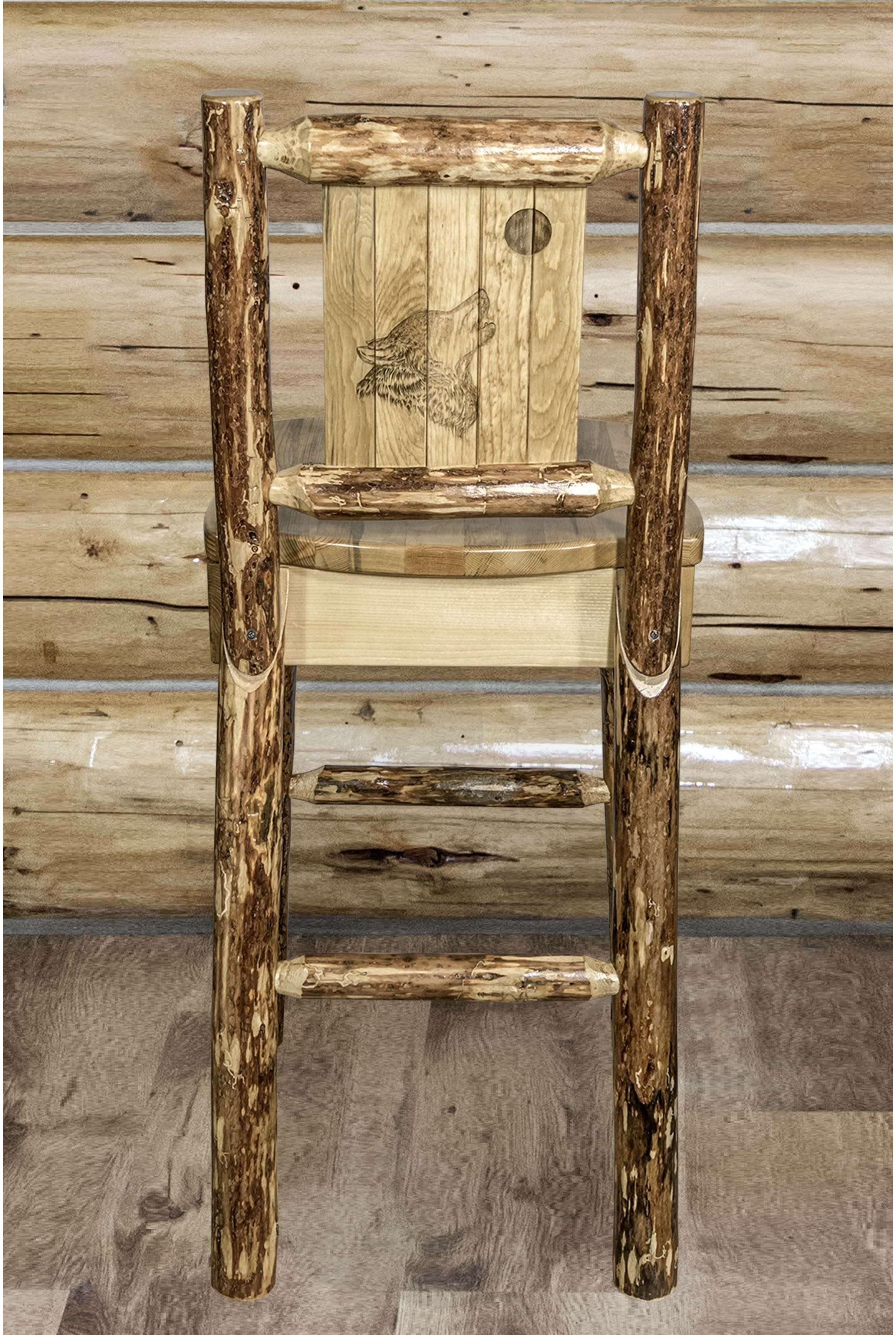 Montana Woodworks Glacier Country Collection Barstool with Back - Laser Engraved Design-Rustic Furniture Marketplace