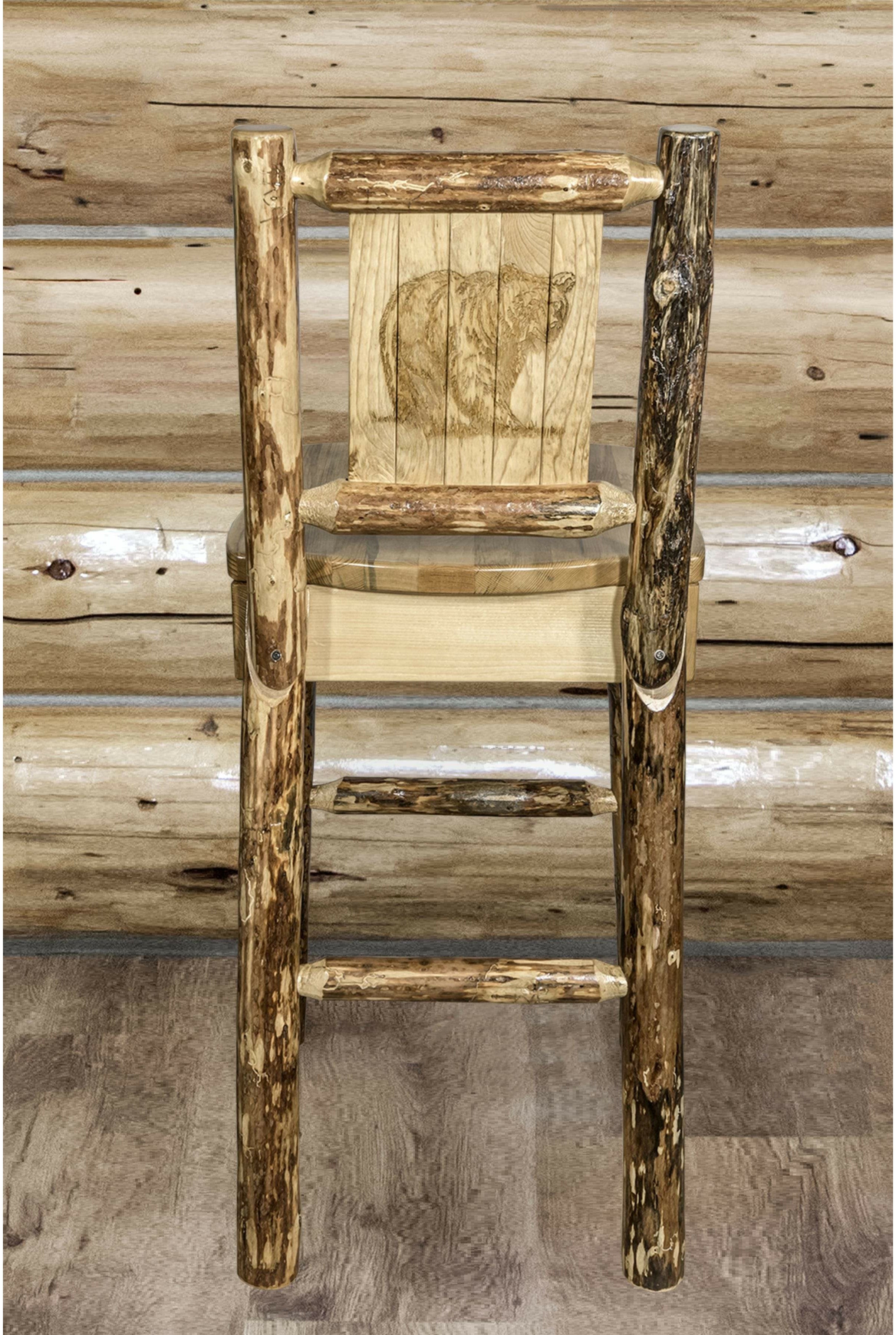 Montana Woodworks Glacier Country Collection Barstool with Back - Laser Engraved Design-Rustic Furniture Marketplace