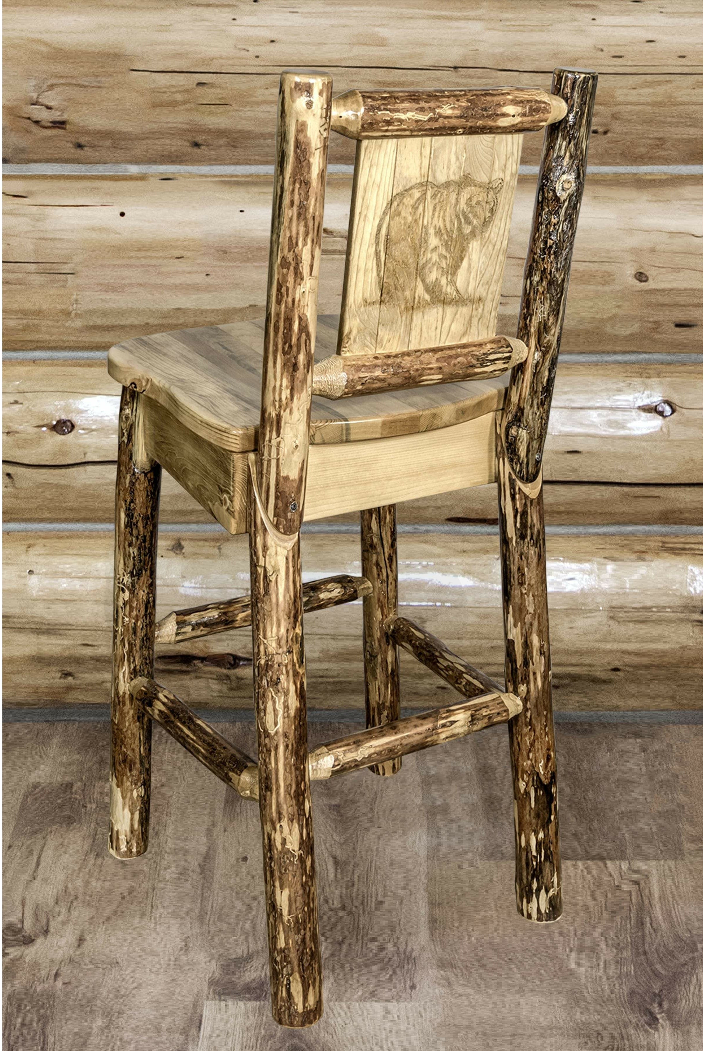 Montana Woodworks Glacier Country Collection Barstool with Back - Laser Engraved Design-Rustic Furniture Marketplace