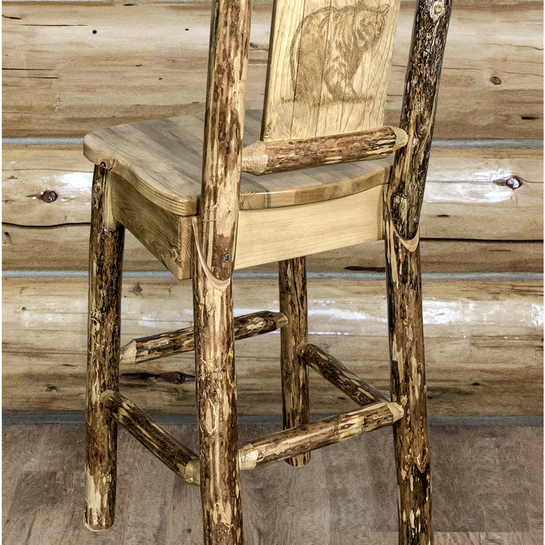 Montana Woodworks Glacier Country Collection Barstool with Back - Laser Engraved Design-Rustic Furniture Marketplace