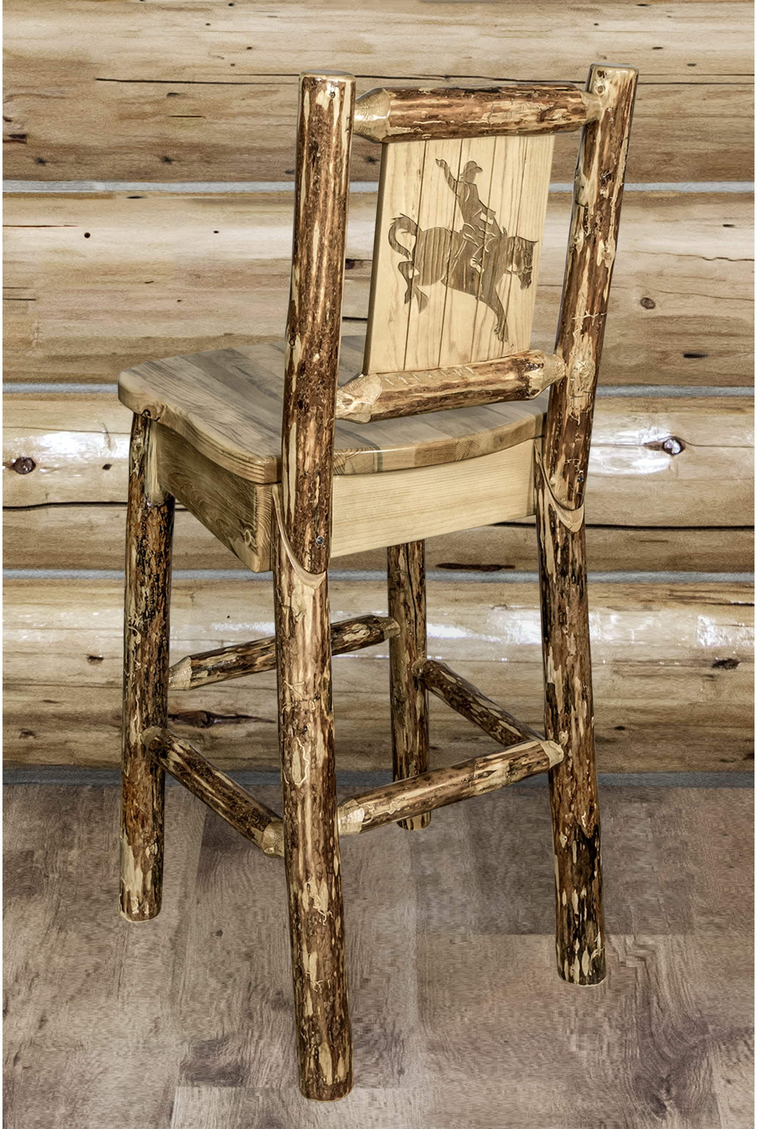 Montana Woodworks Glacier Country Collection Barstool with Back - Laser Engraved Design-Rustic Furniture Marketplace