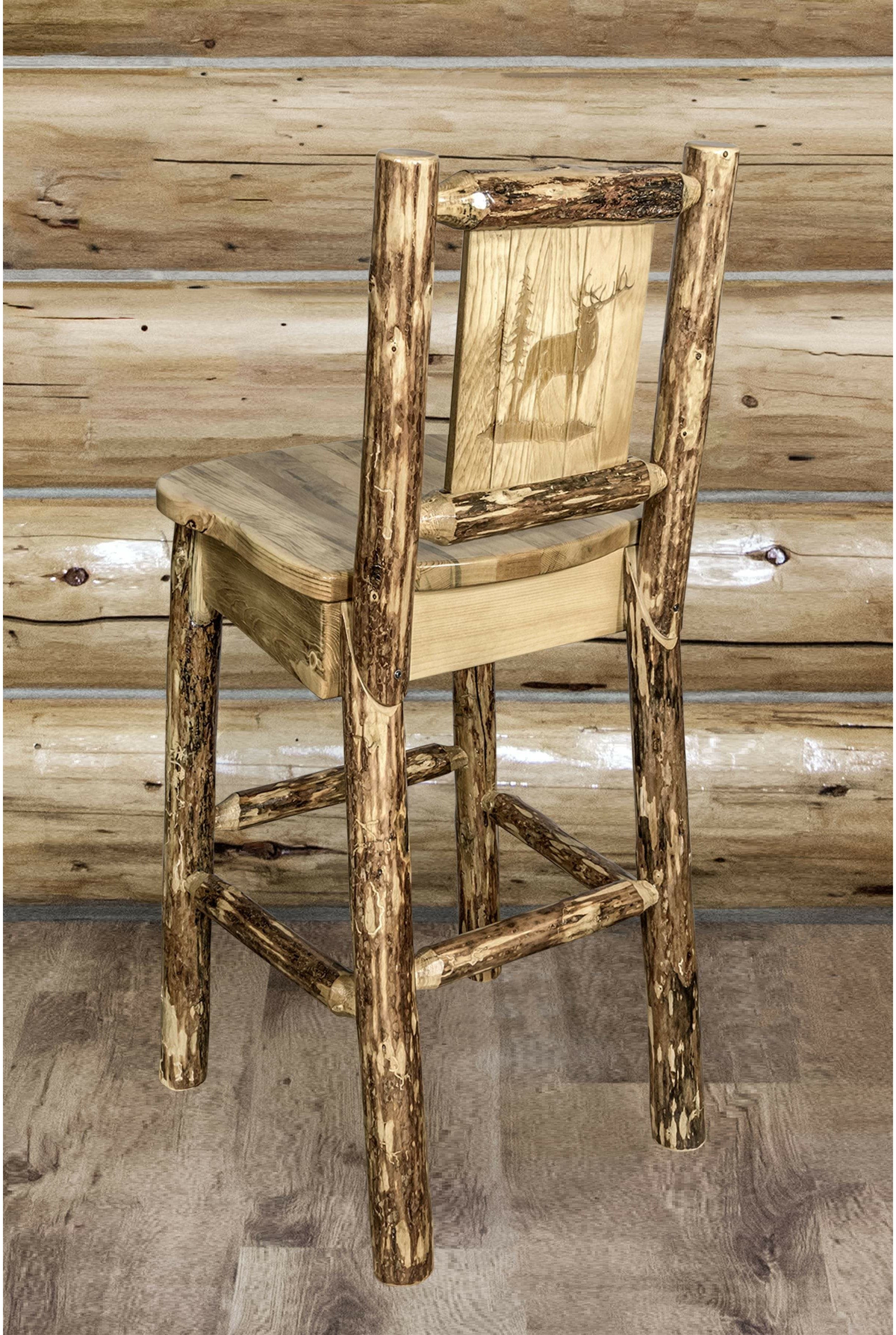 Montana Woodworks Glacier Country Collection Barstool with Back - Laser Engraved Design-Rustic Furniture Marketplace