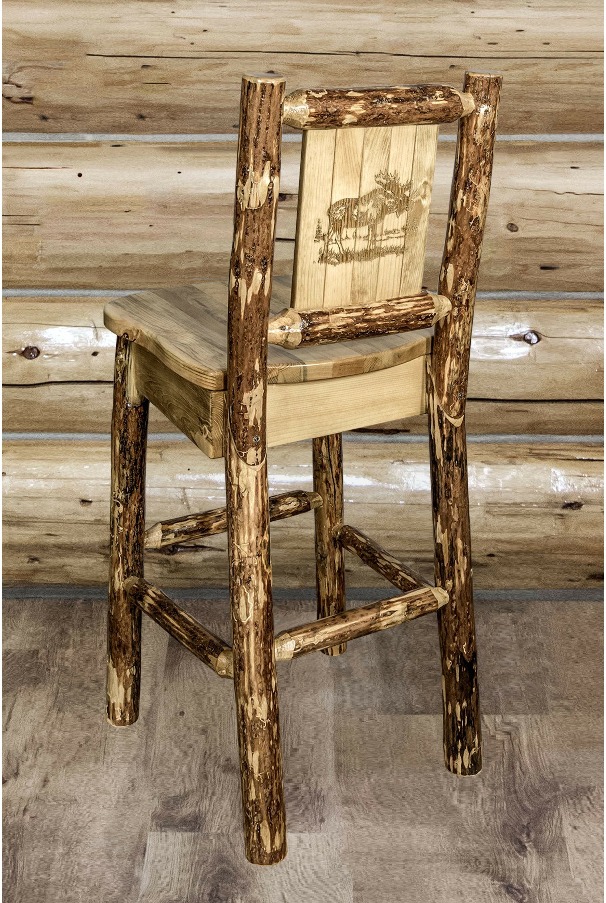 Montana Woodworks Glacier Country Collection Barstool with Back - Laser Engraved Design-Rustic Furniture Marketplace