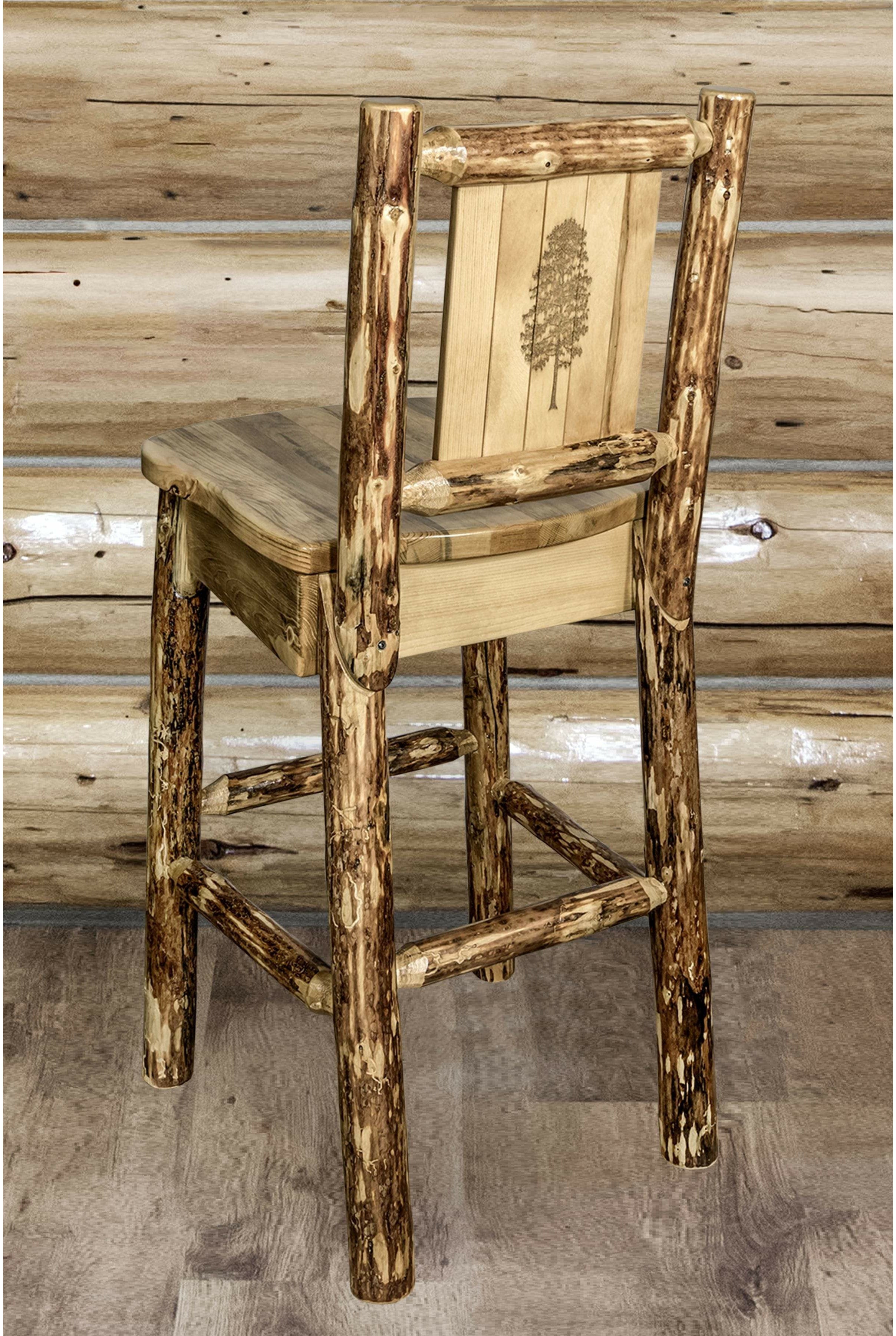 Montana Woodworks Glacier Country Collection Barstool with Back - Laser Engraved Design-Rustic Furniture Marketplace