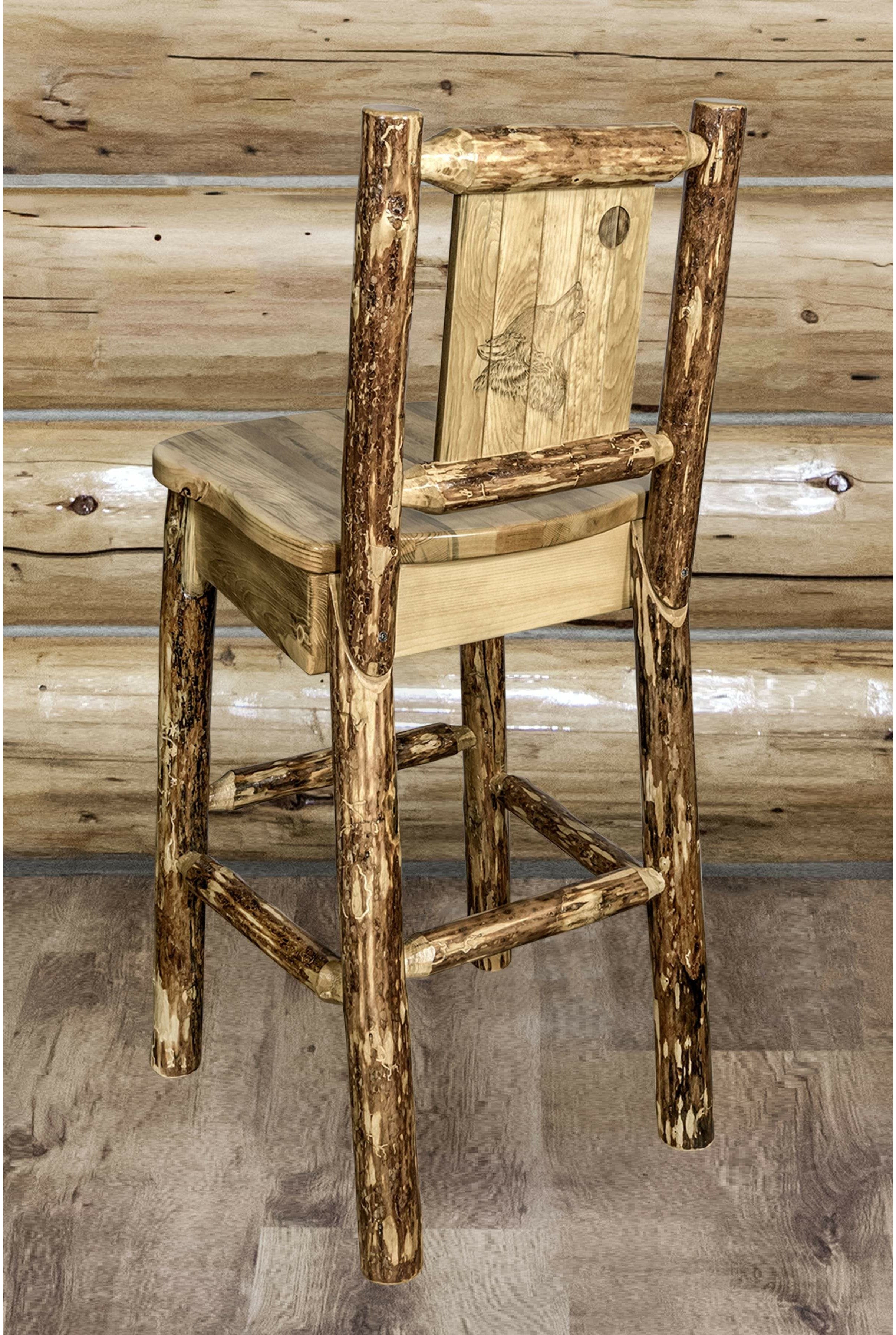 Montana Woodworks Glacier Country Collection Barstool with Back - Laser Engraved Design-Rustic Furniture Marketplace