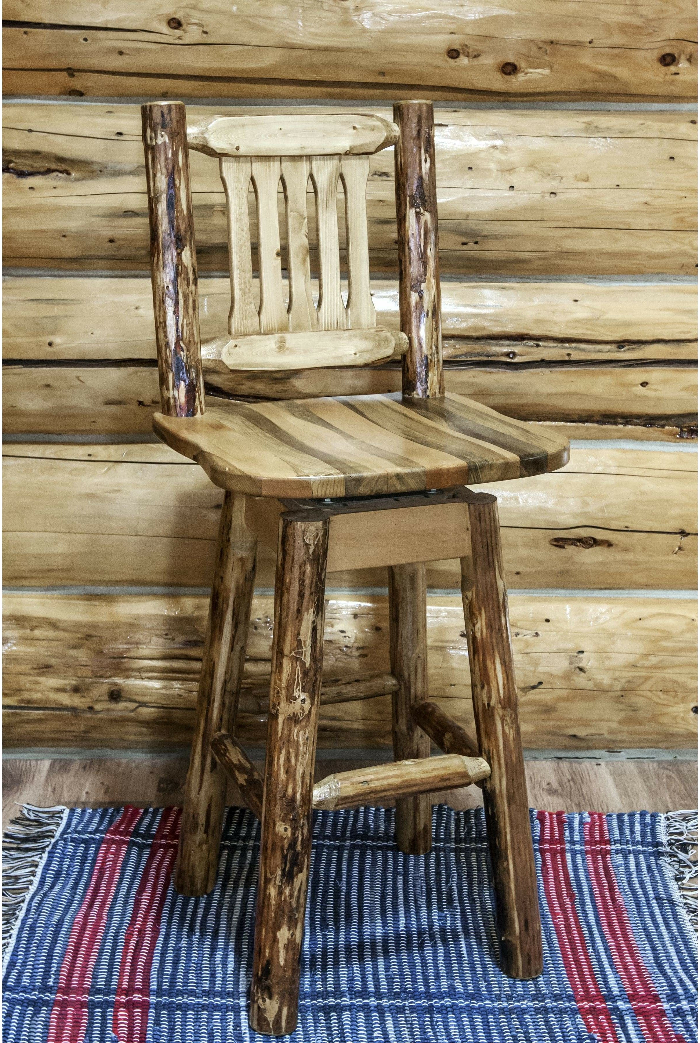 Montana Woodworks Glacier Country Collection Barstool with Back & Swivel-Rustic Furniture Marketplace