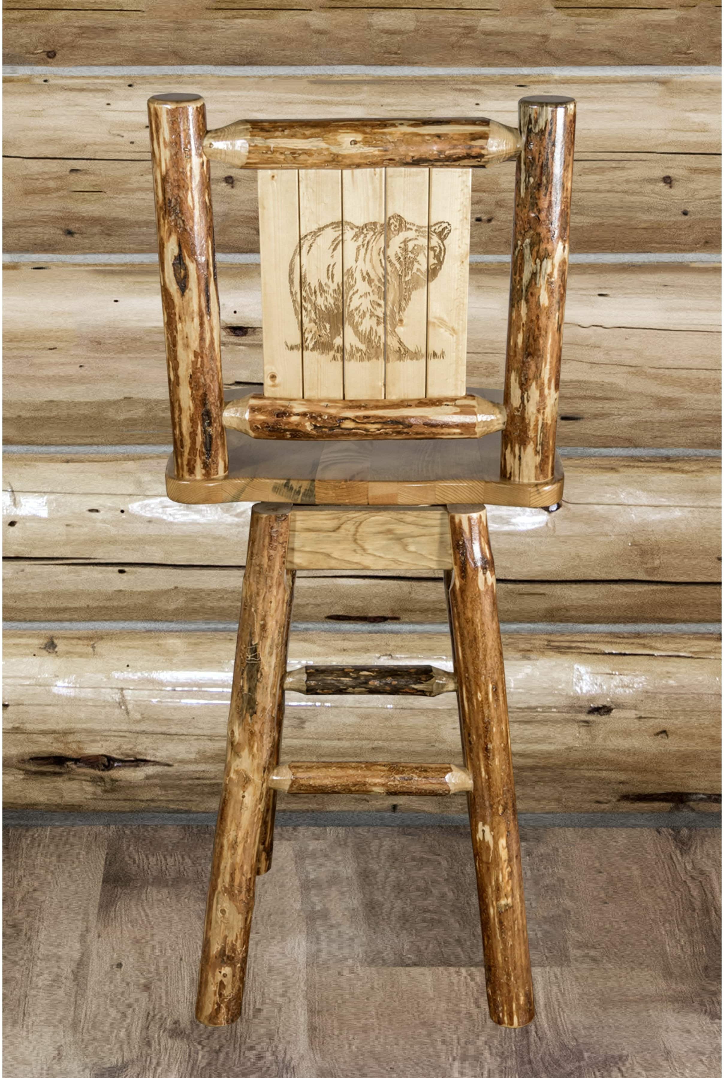 Montana Woodworks Laser Engraved Barstool with Back & Swivel-Rustic Furniture Marketplace