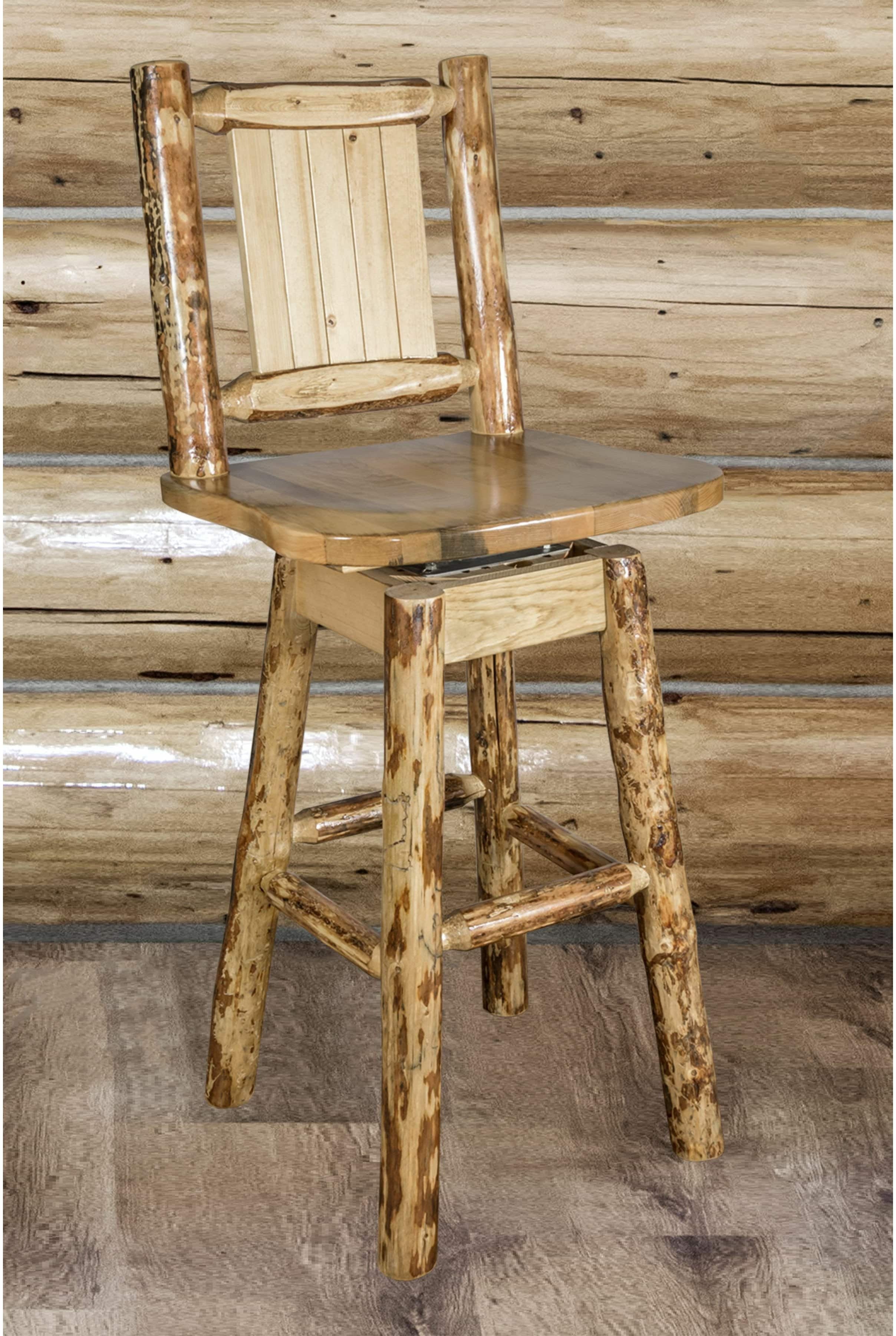 Montana Woodworks Laser Engraved Barstool with Back & Swivel-Rustic Furniture Marketplace