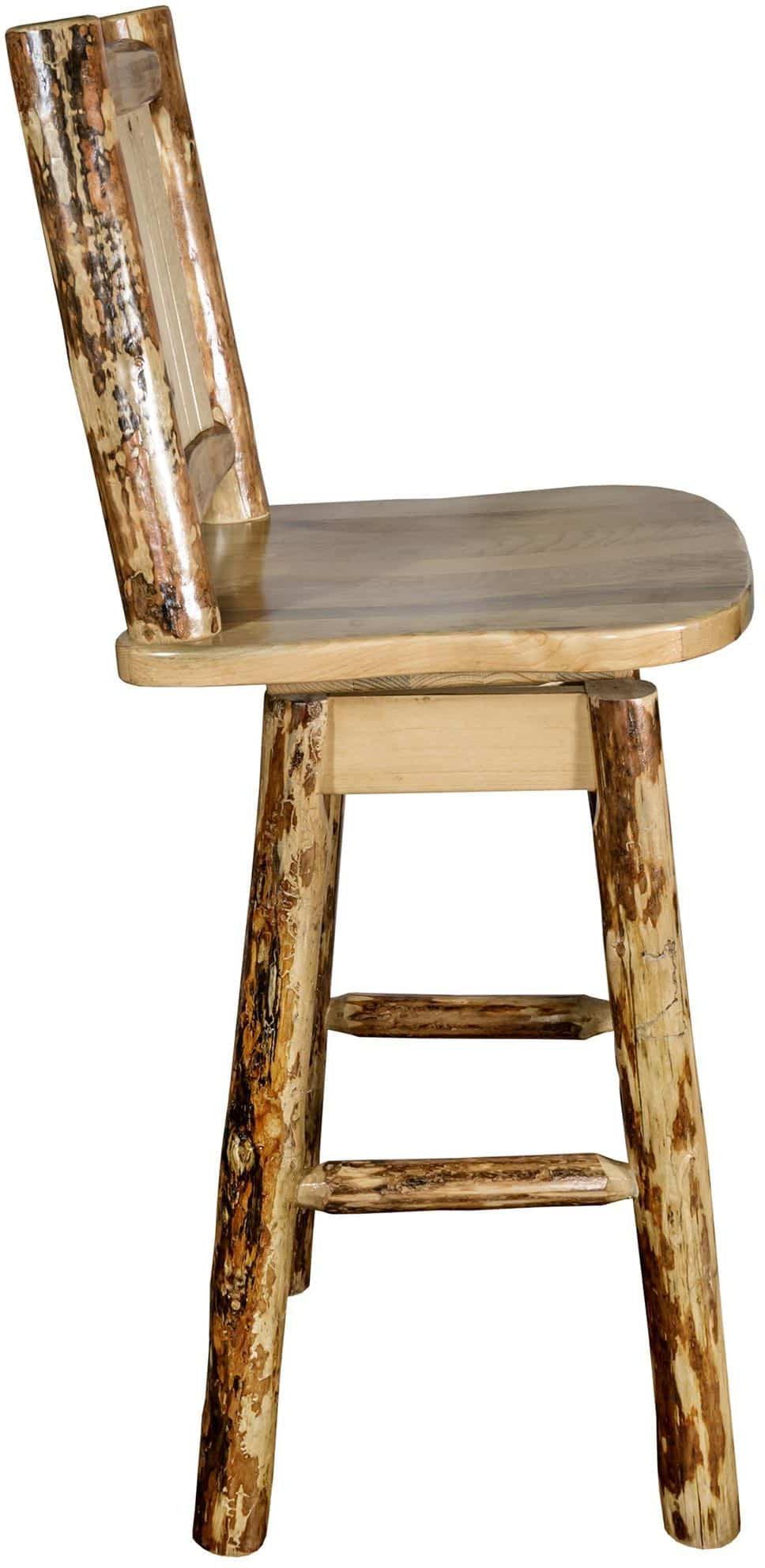 Montana Woodworks Laser Engraved Barstool with Back & Swivel-Rustic Furniture Marketplace