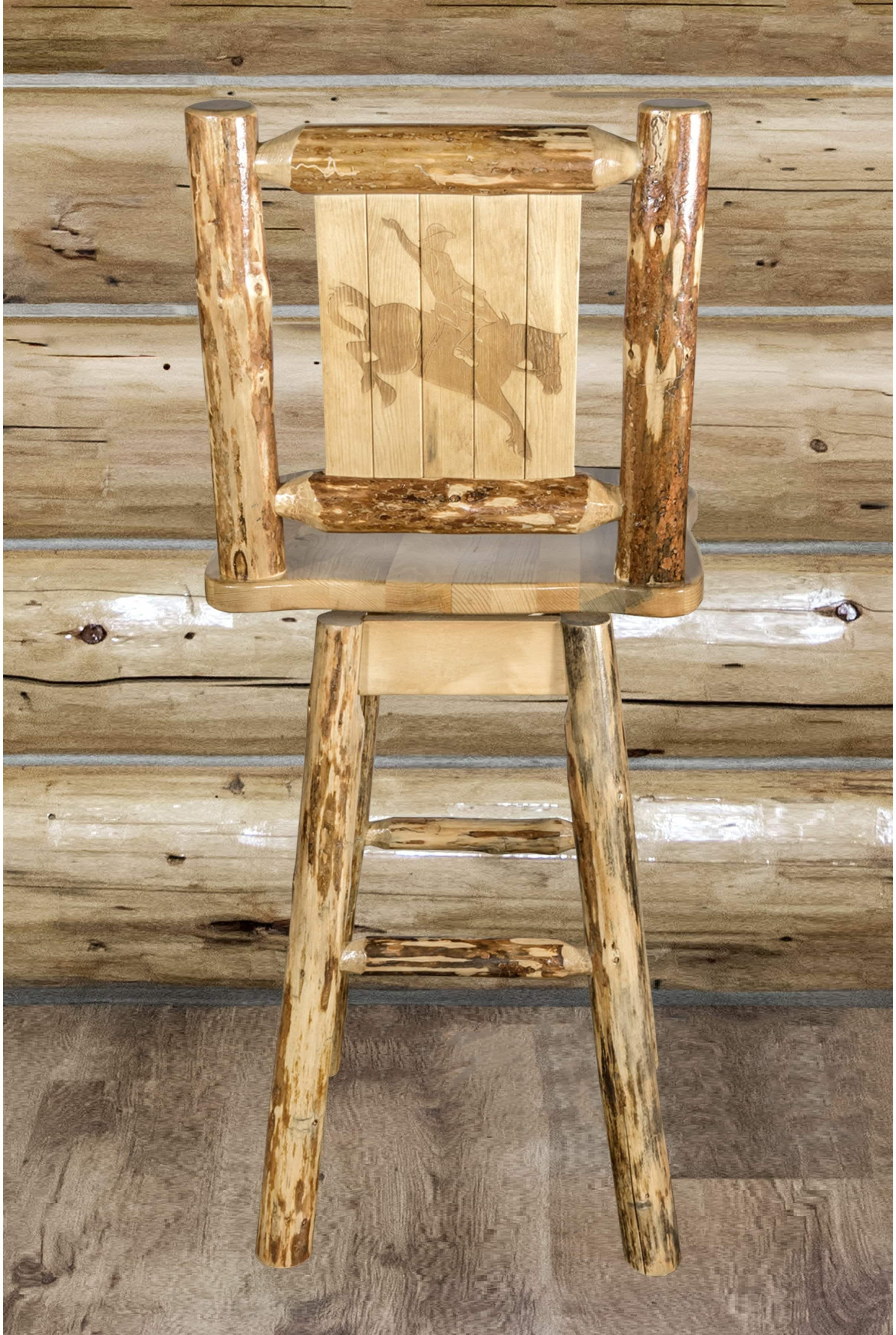 Montana Woodworks Laser Engraved Barstool with Back & Swivel-Rustic Furniture Marketplace