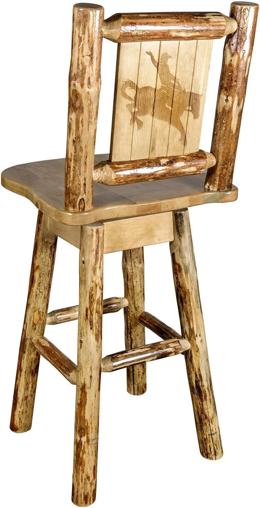 Montana Woodworks Laser Engraved Barstool with Back & Swivel-Rustic Furniture Marketplace