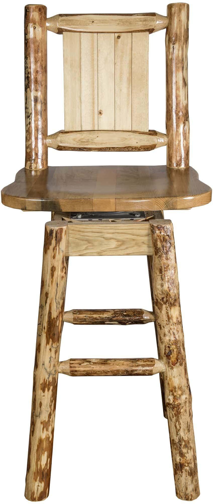 Montana Woodworks Laser Engraved Barstool with Back & Swivel-Rustic Furniture Marketplace