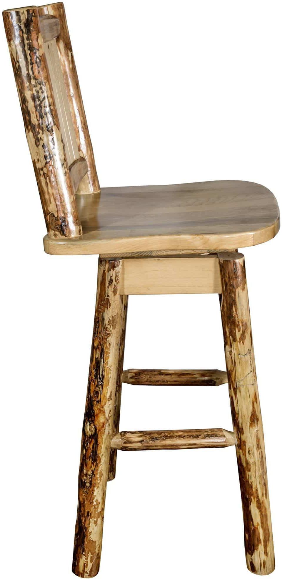 Montana Woodworks Laser Engraved Barstool with Back & Swivel-Rustic Furniture Marketplace