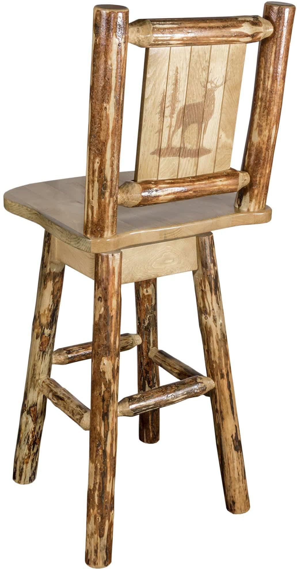 Montana Woodworks Laser Engraved Barstool with Back & Swivel-Rustic Furniture Marketplace