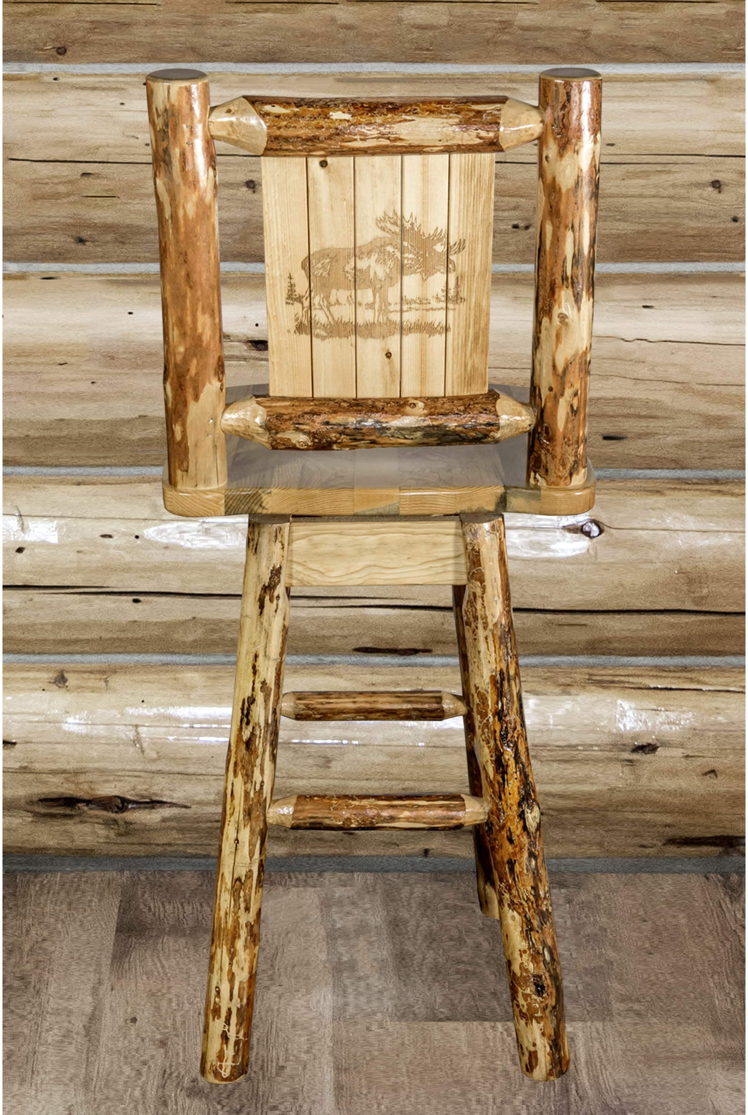 Montana Woodworks Laser Engraved Barstool with Back & Swivel-Rustic Furniture Marketplace