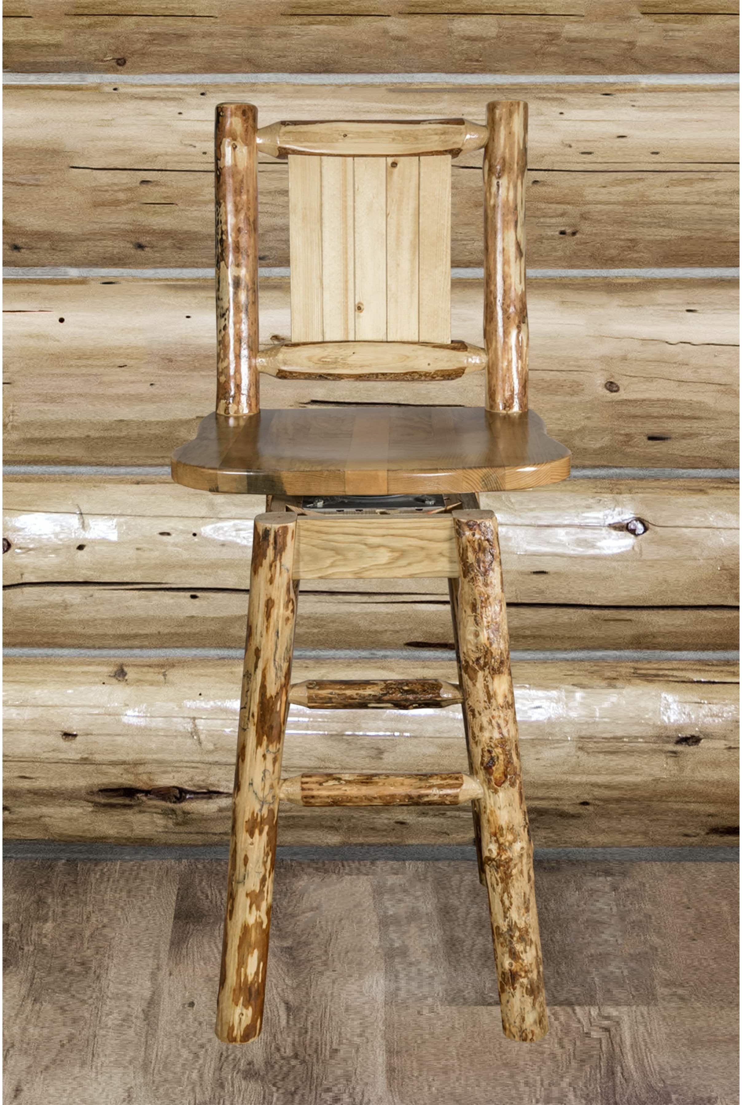 Montana Woodworks Laser Engraved Barstool with Back & Swivel-Rustic Furniture Marketplace