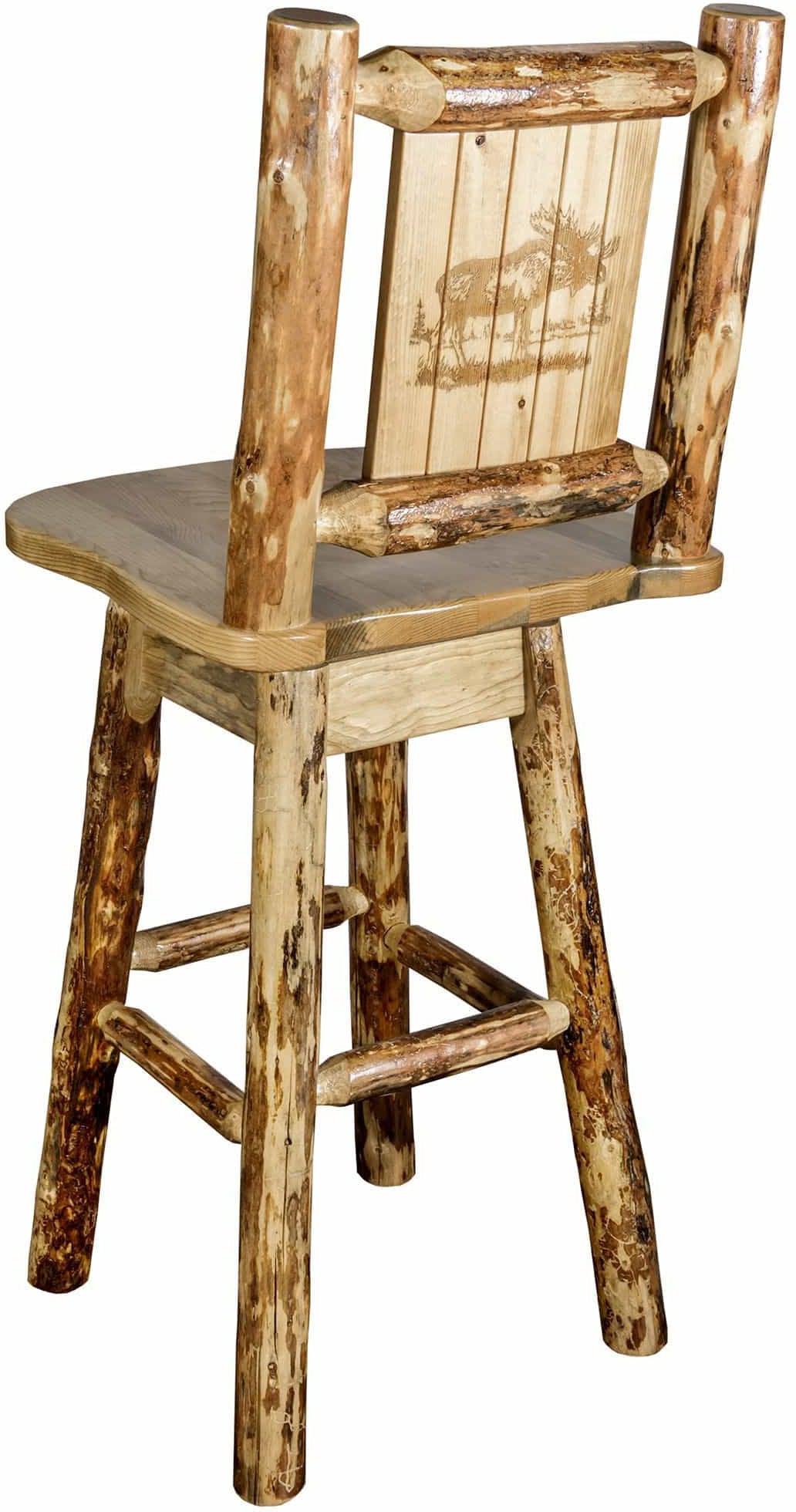 Montana Woodworks Laser Engraved Barstool with Back & Swivel-Rustic Furniture Marketplace