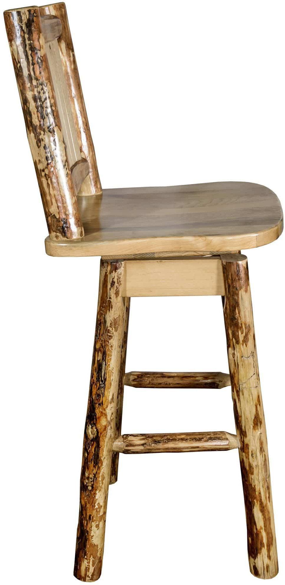 Montana Woodworks Laser Engraved Barstool with Back & Swivel-Rustic Furniture Marketplace