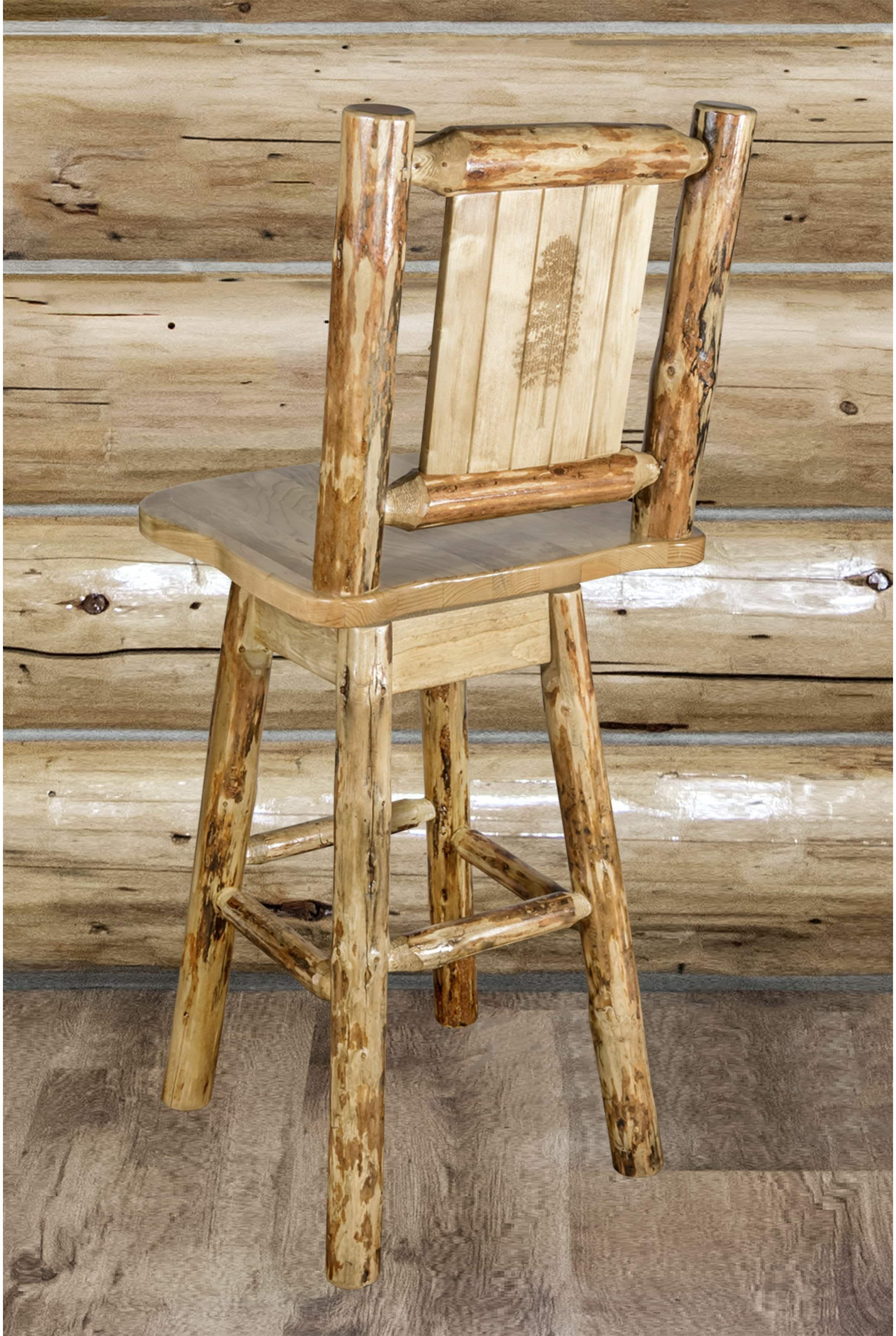 Montana Woodworks Laser Engraved Barstool with Back & Swivel-Rustic Furniture Marketplace