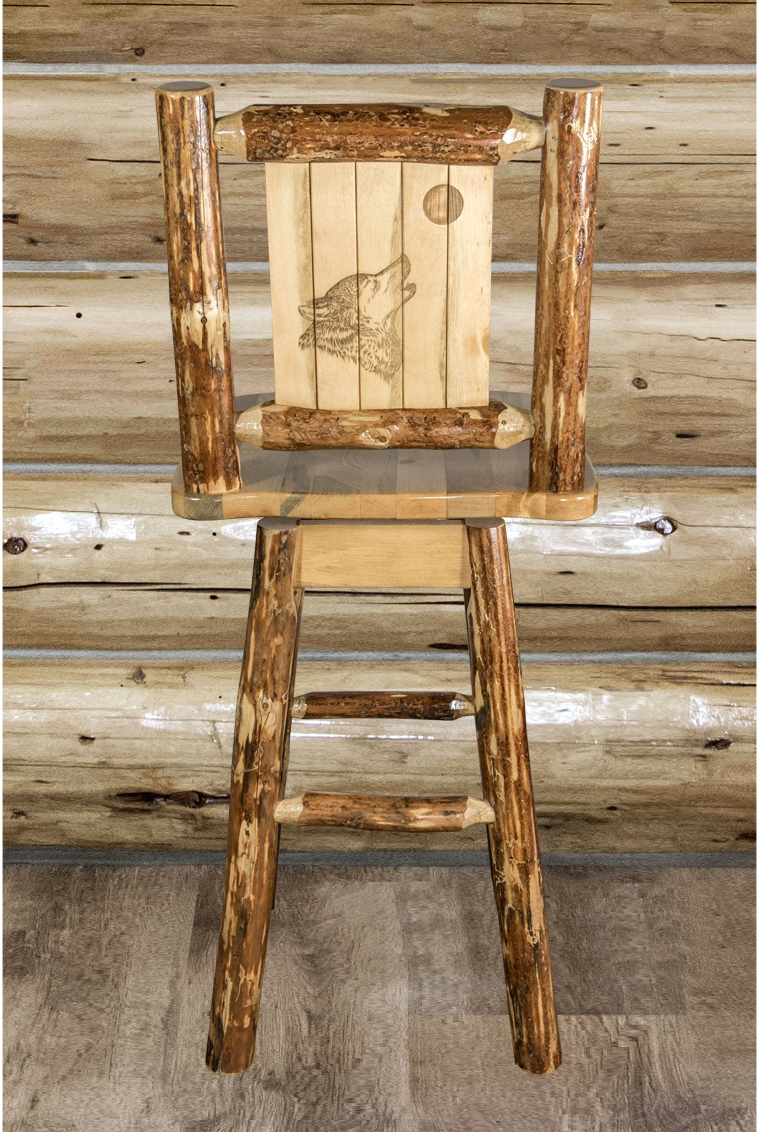 Montana Woodworks Laser Engraved Barstool with Back & Swivel-Rustic Furniture Marketplace