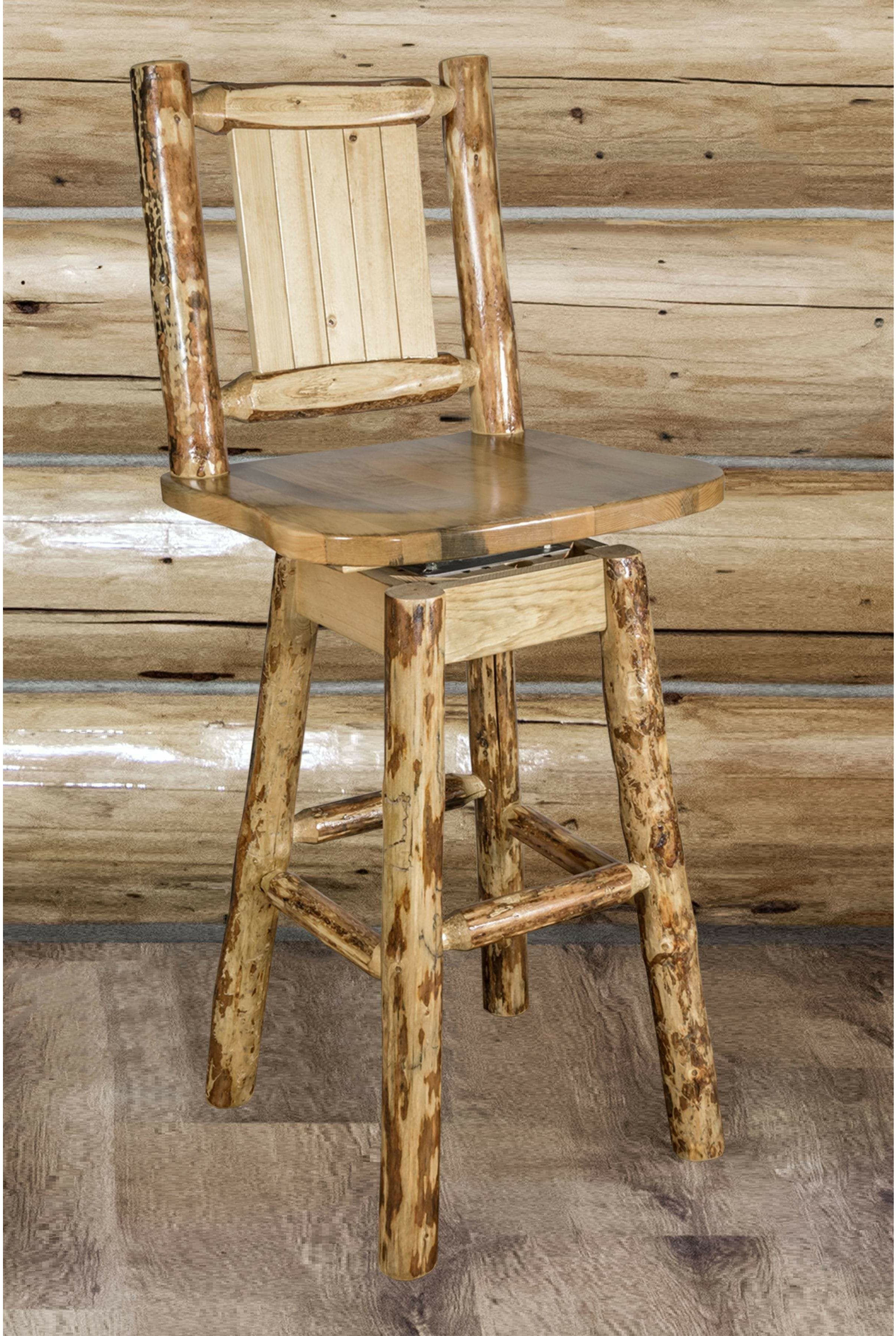 Montana Woodworks Laser Engraved Barstool with Back & Swivel-Rustic Furniture Marketplace