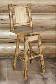 Montana Woodworks Laser Engraved Barstool with Back & Swivel-Rustic Furniture Marketplace
