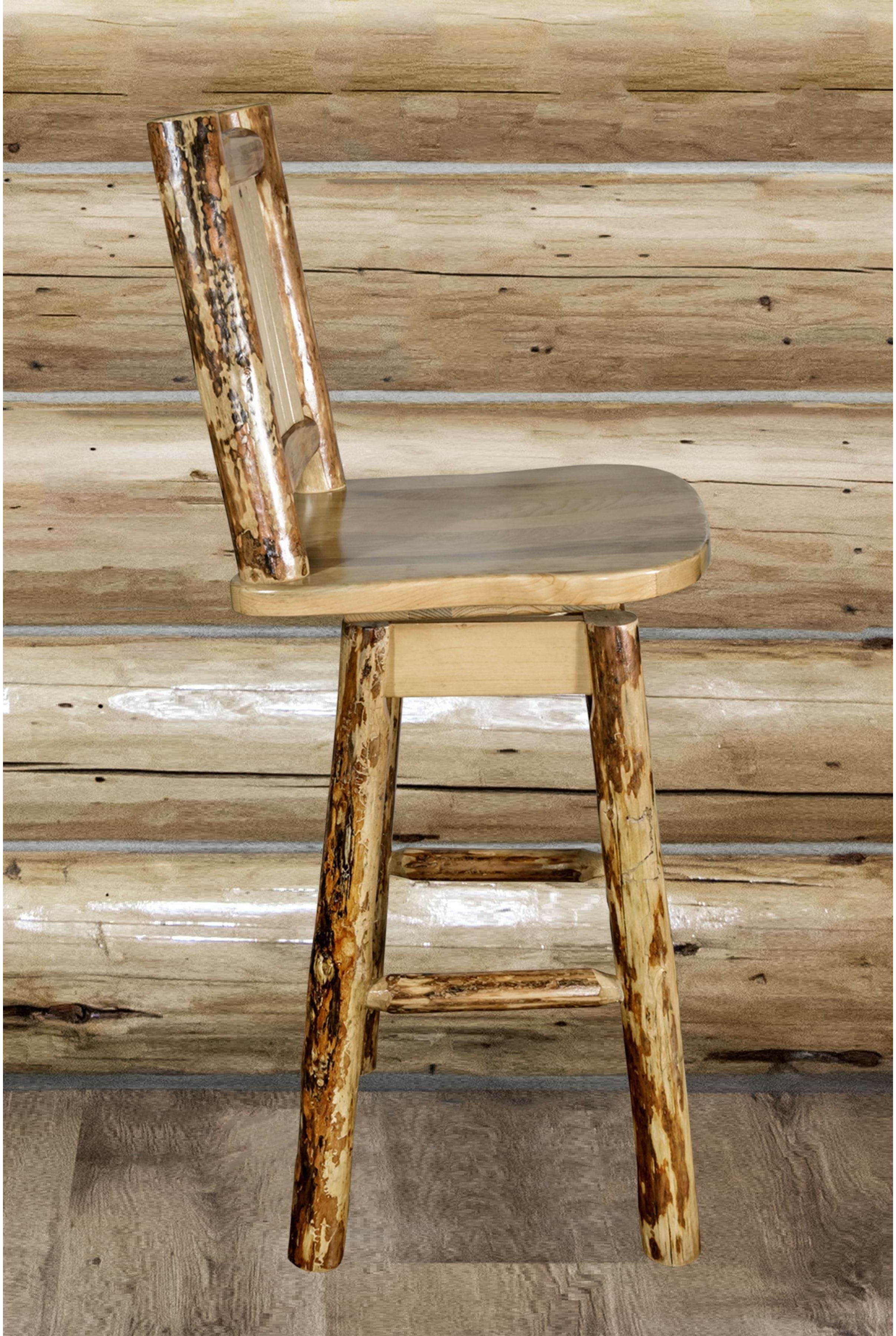 Montana Woodworks Laser Engraved Barstool with Back & Swivel-Rustic Furniture Marketplace