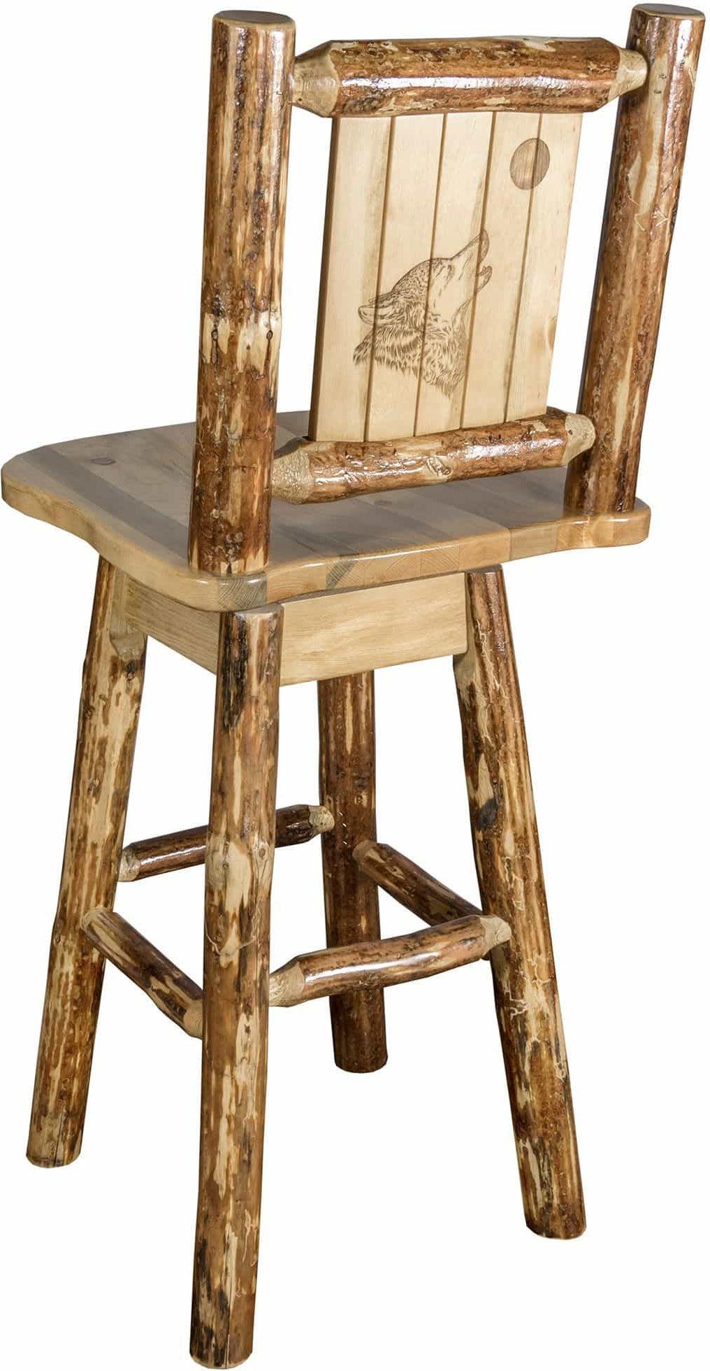 Montana Woodworks Laser Engraved Barstool with Back & Swivel-Rustic Furniture Marketplace