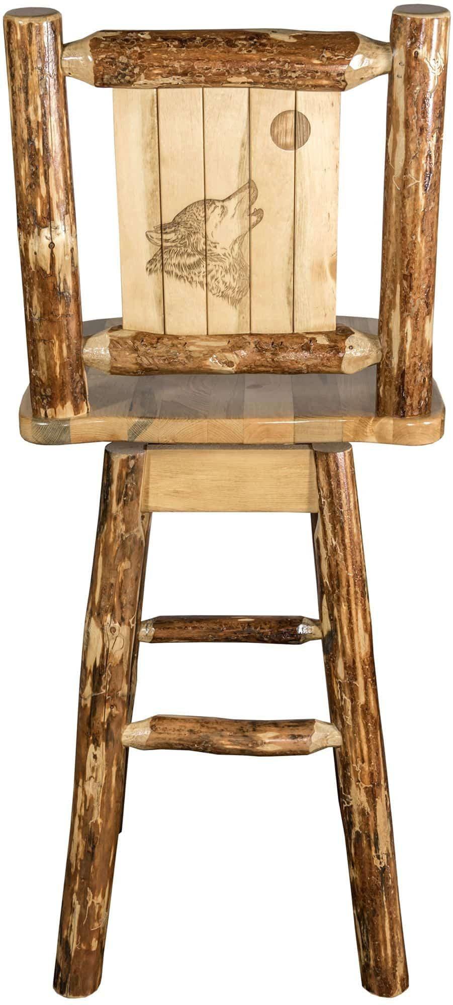 Montana Woodworks Laser Engraved Barstool with Back & Swivel-Rustic Furniture Marketplace