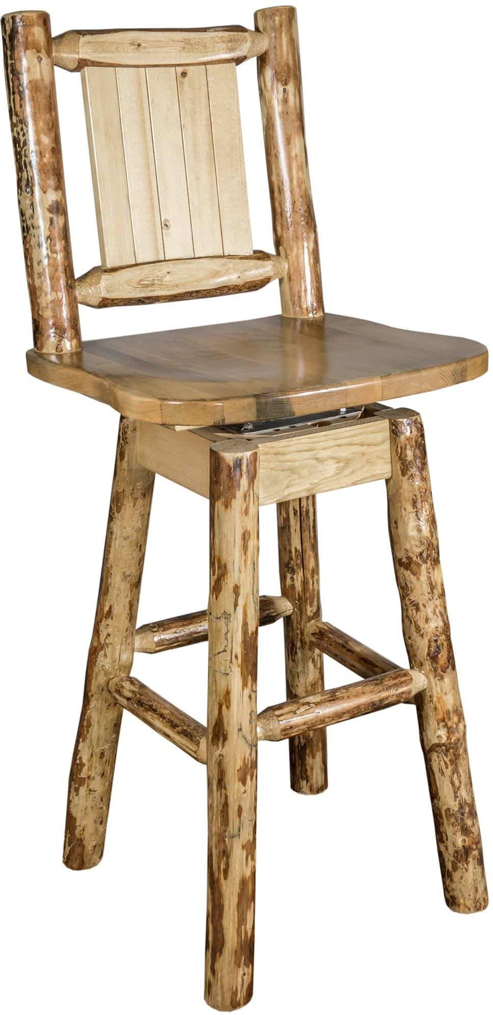 Montana Woodworks Laser Engraved Barstool with Back & Swivel-Rustic Furniture Marketplace