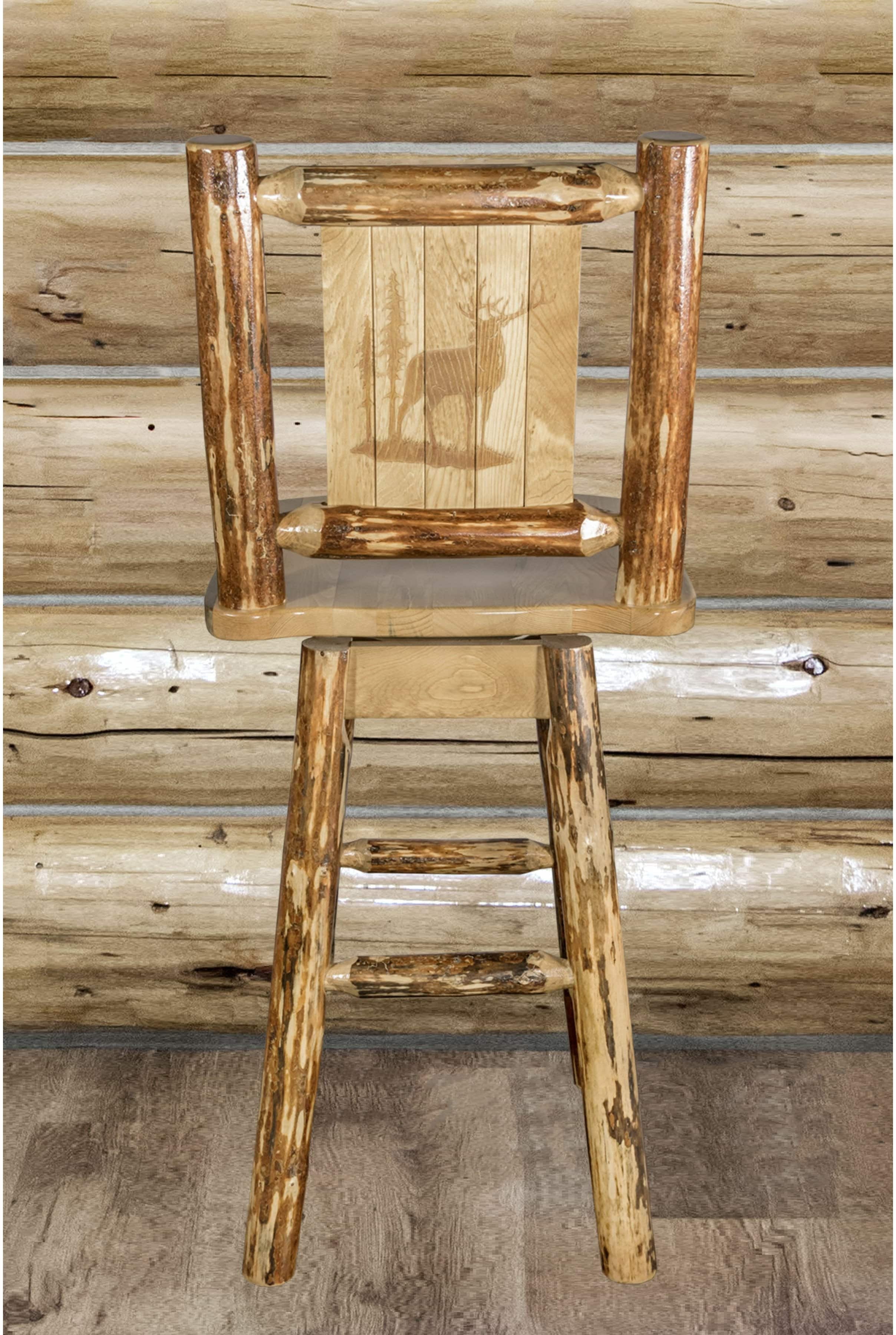 Montana Woodworks Laser Engraved Barstool with Back & Swivel-Rustic Furniture Marketplace