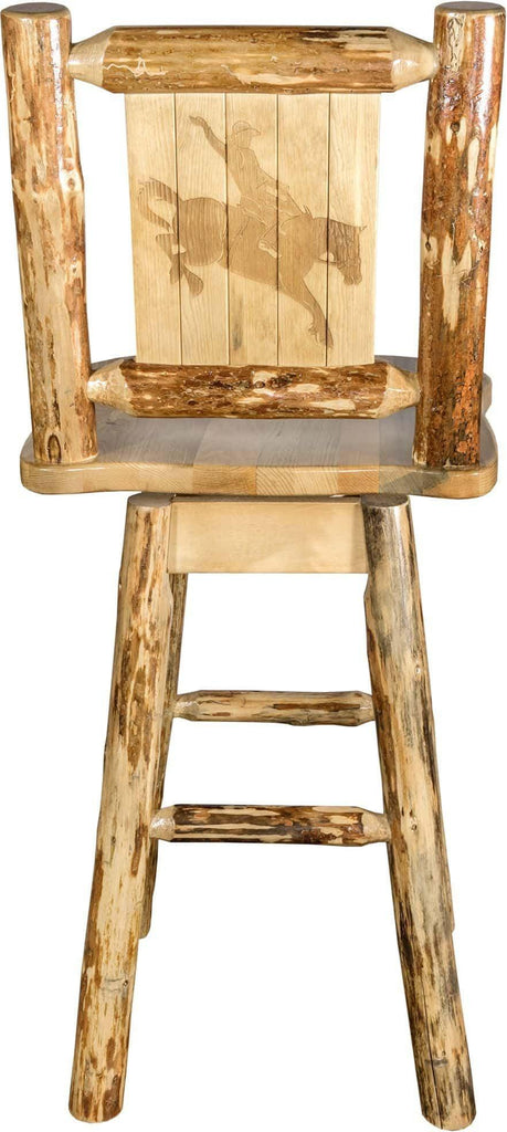 Montana Woodworks Laser Engraved Barstool with Back & Swivel-Rustic Furniture Marketplace