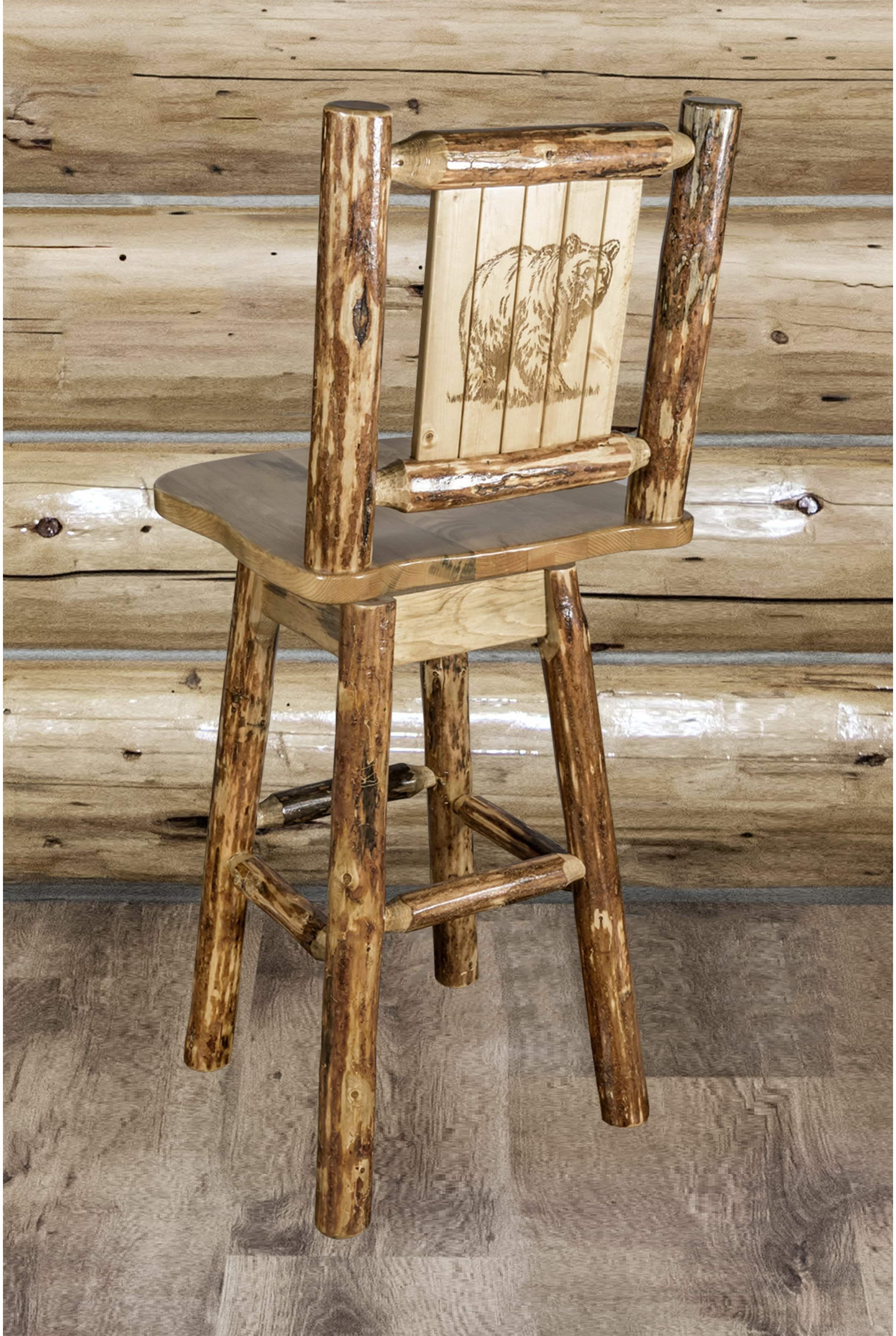 Montana Woodworks Laser Engraved Barstool with Back & Swivel-Rustic Furniture Marketplace