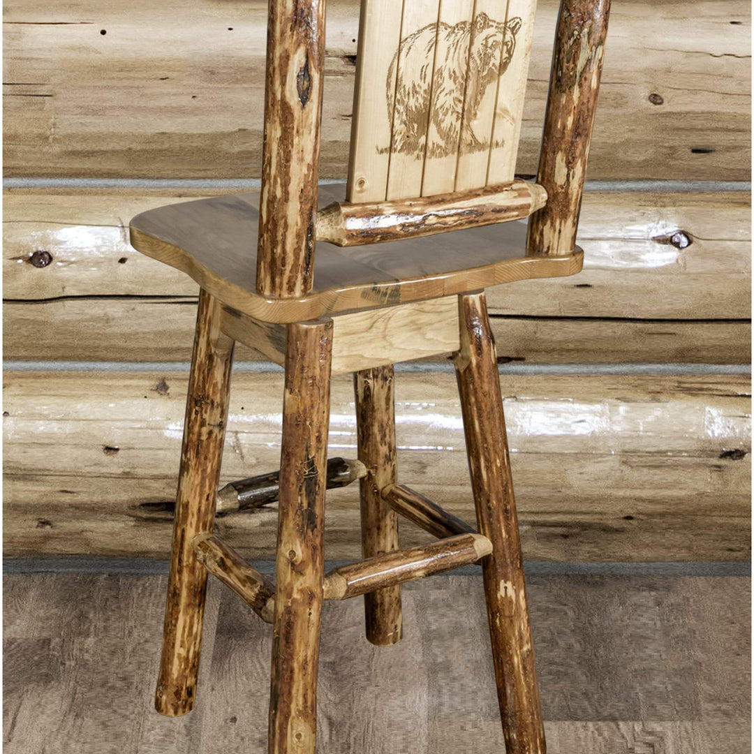 Montana Woodworks Laser Engraved Barstool with Back & Swivel-Rustic Furniture Marketplace