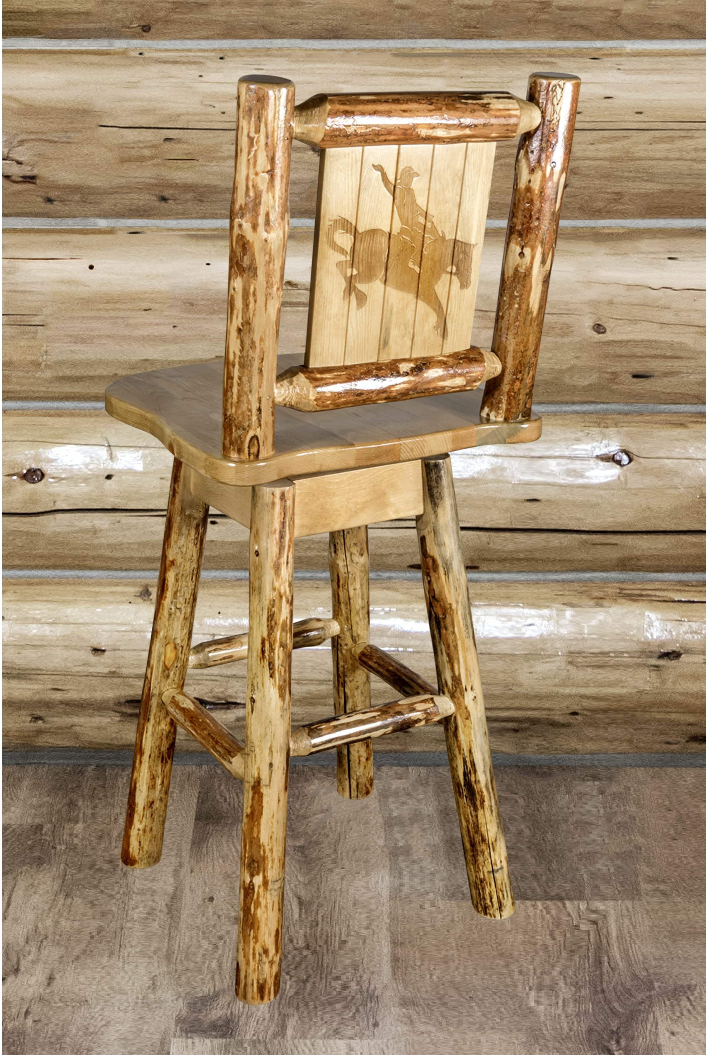 Montana Woodworks Laser Engraved Barstool with Back & Swivel-Rustic Furniture Marketplace