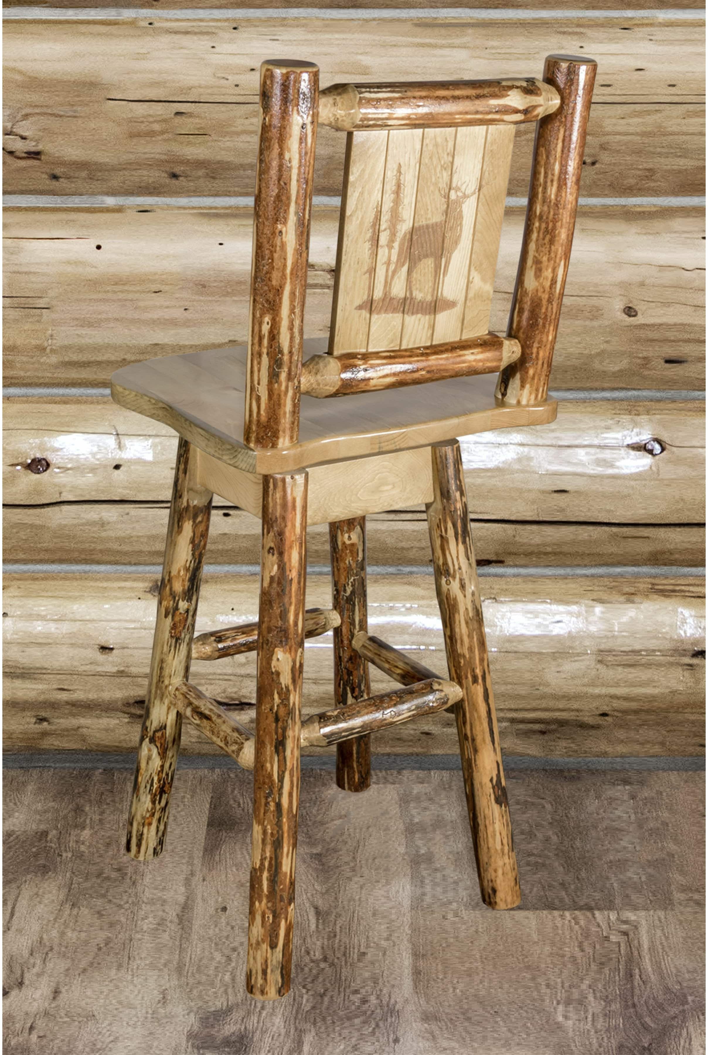 Montana Woodworks Laser Engraved Barstool with Back & Swivel-Rustic Furniture Marketplace