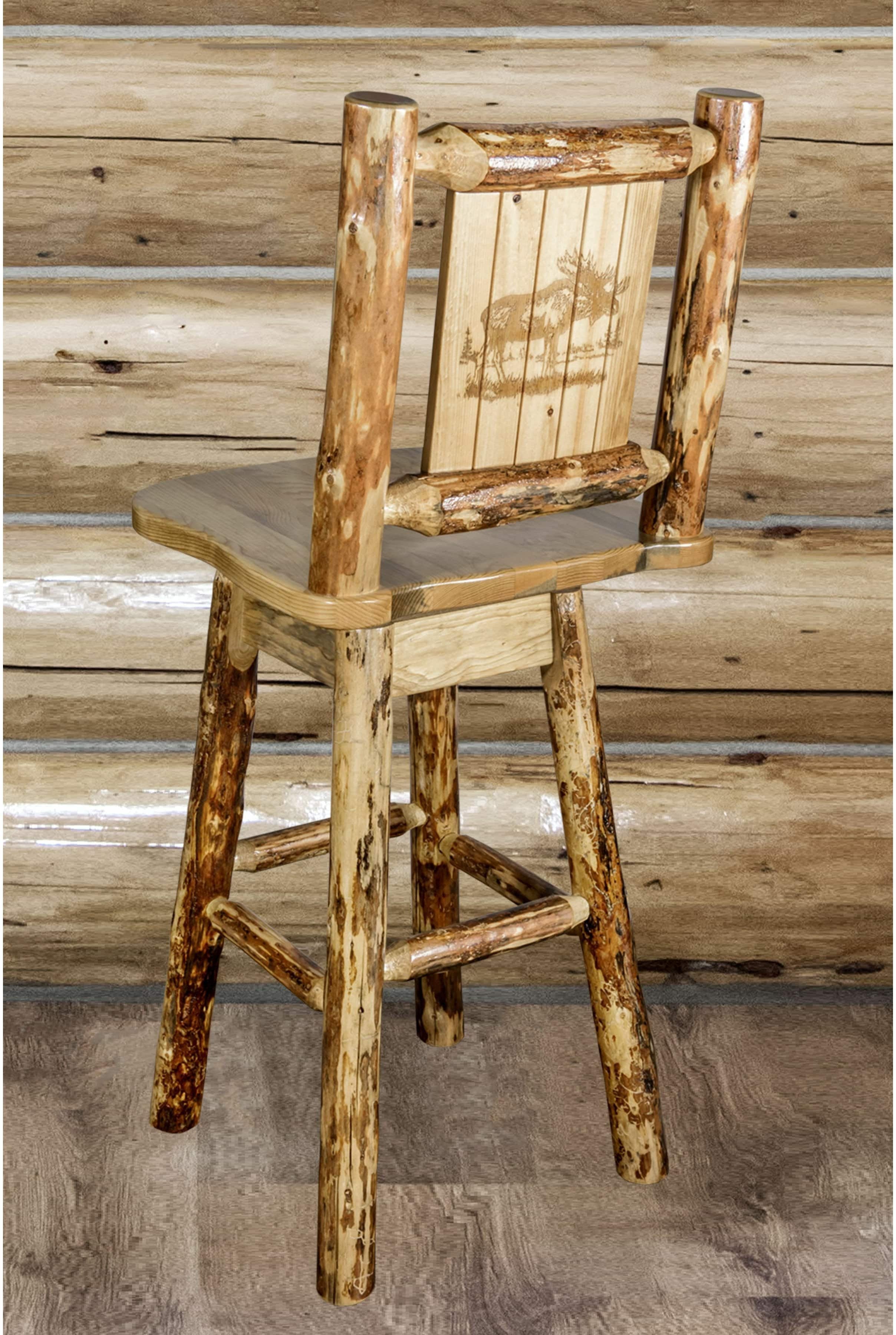 Montana Woodworks Laser Engraved Barstool with Back & Swivel-Rustic Furniture Marketplace