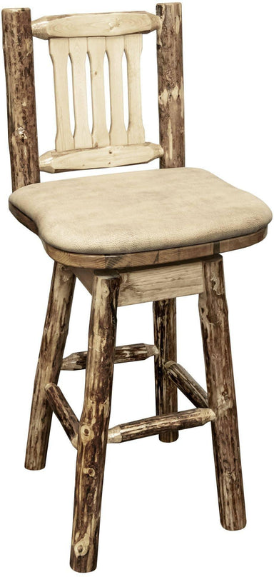 Montana Woodworks Glacier Country Collection Barstool with Back & Swivel with Upholstered Seat-Rustic Furniture Marketplace