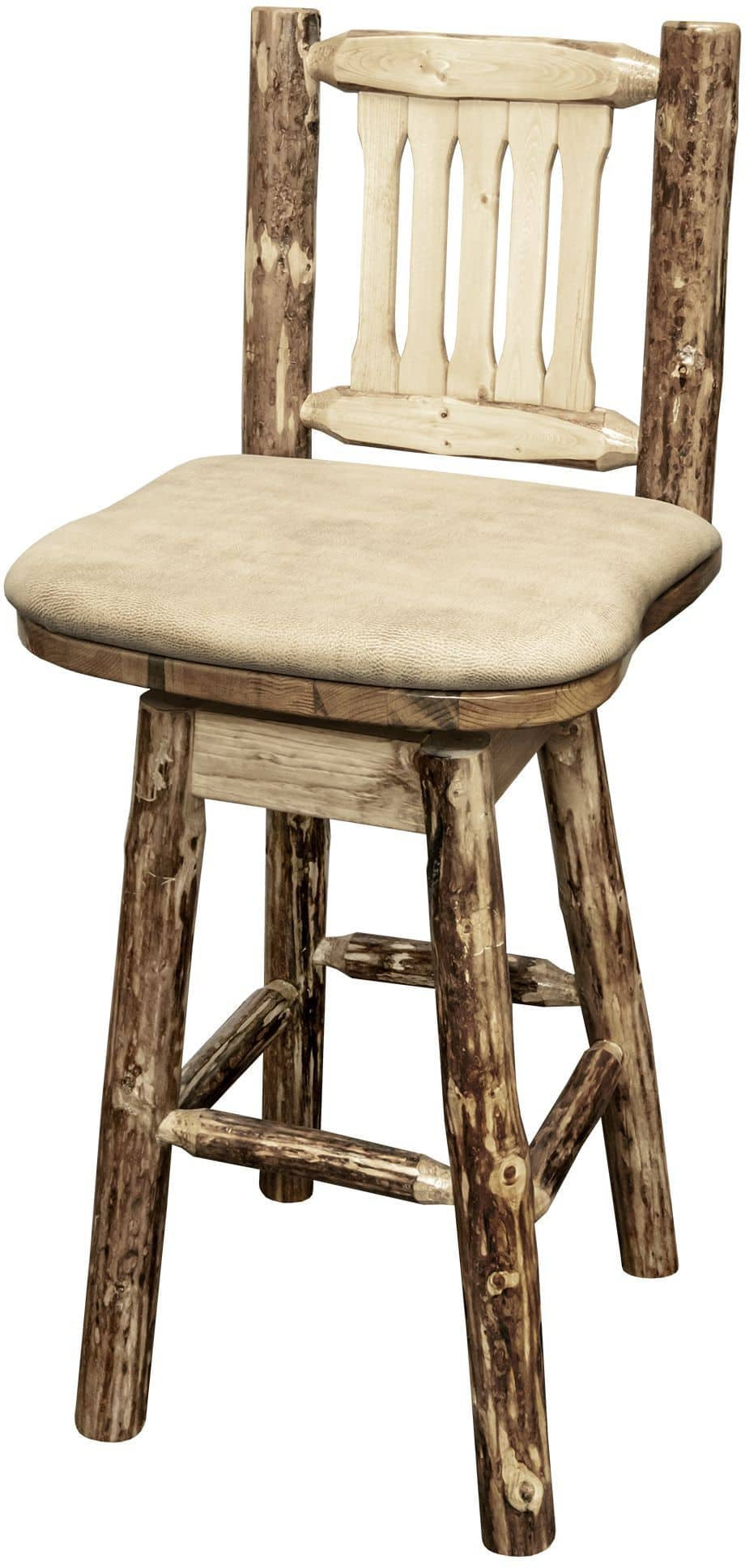 Montana Woodworks Glacier Country Collection Barstool with Back & Swivel with Upholstered Seat-Rustic Furniture Marketplace